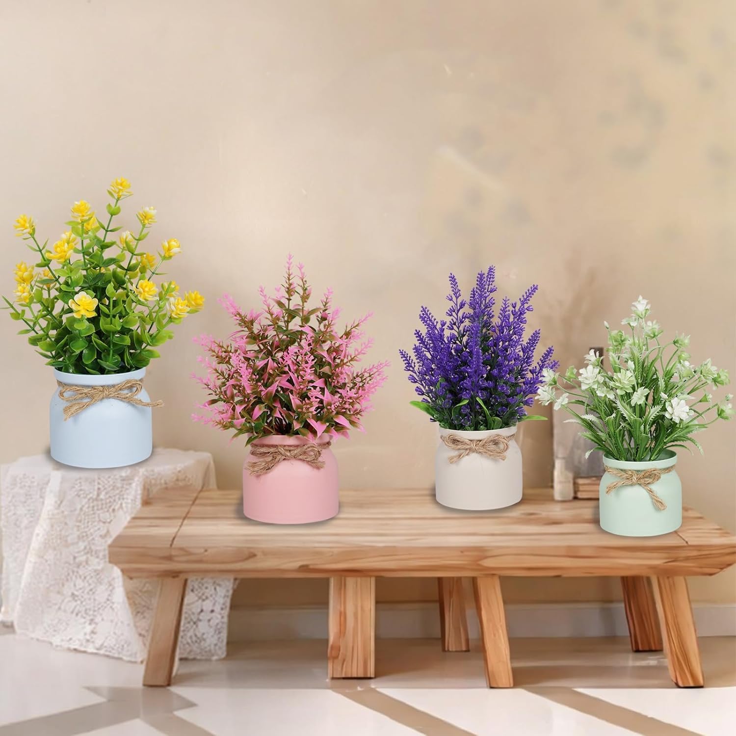 ALMEKAQUZ 6Pcs Artificial Pot Flowers, Small Fake Plants with Pot, Mini Potted Plants for House, Office, Tabletop Decoration - Image 4