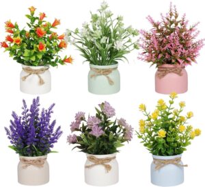 ALMEKAQUZ 6Pcs Artificial Pot Flowe...