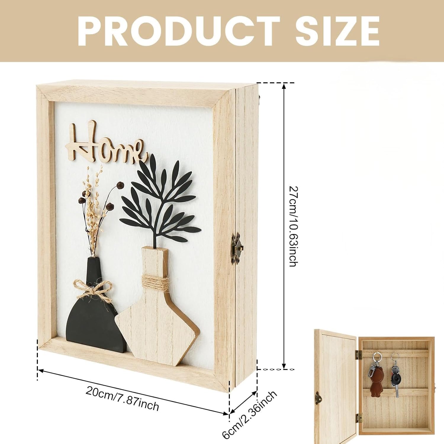 Wooden Key Holder For Wall,Decorative Key Box Wall Mount, Wood Key Box Farmhouse Key Rack, 6 Key Hooks Hanger, Key Cabinet Home Decoration Accessories For Entryway Office And Home (Home) - Image 2