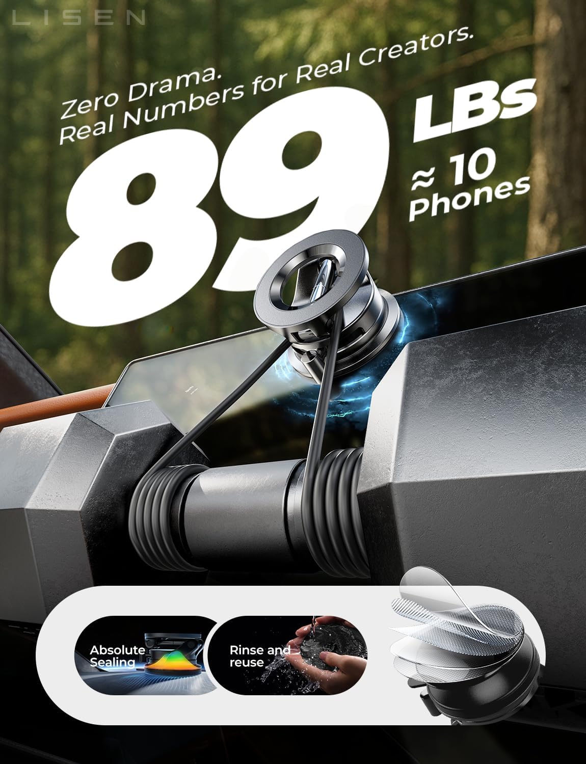 LISEN for 2026 Magsafe Car Mount, Suction Mobile Holder for Car, Car Phone Holder Magnetic, Gift for Men, Car Accessories Interior for iPhone 17 16 15 14 13 Pro Max حامل موبايل للسيارة - Image 2