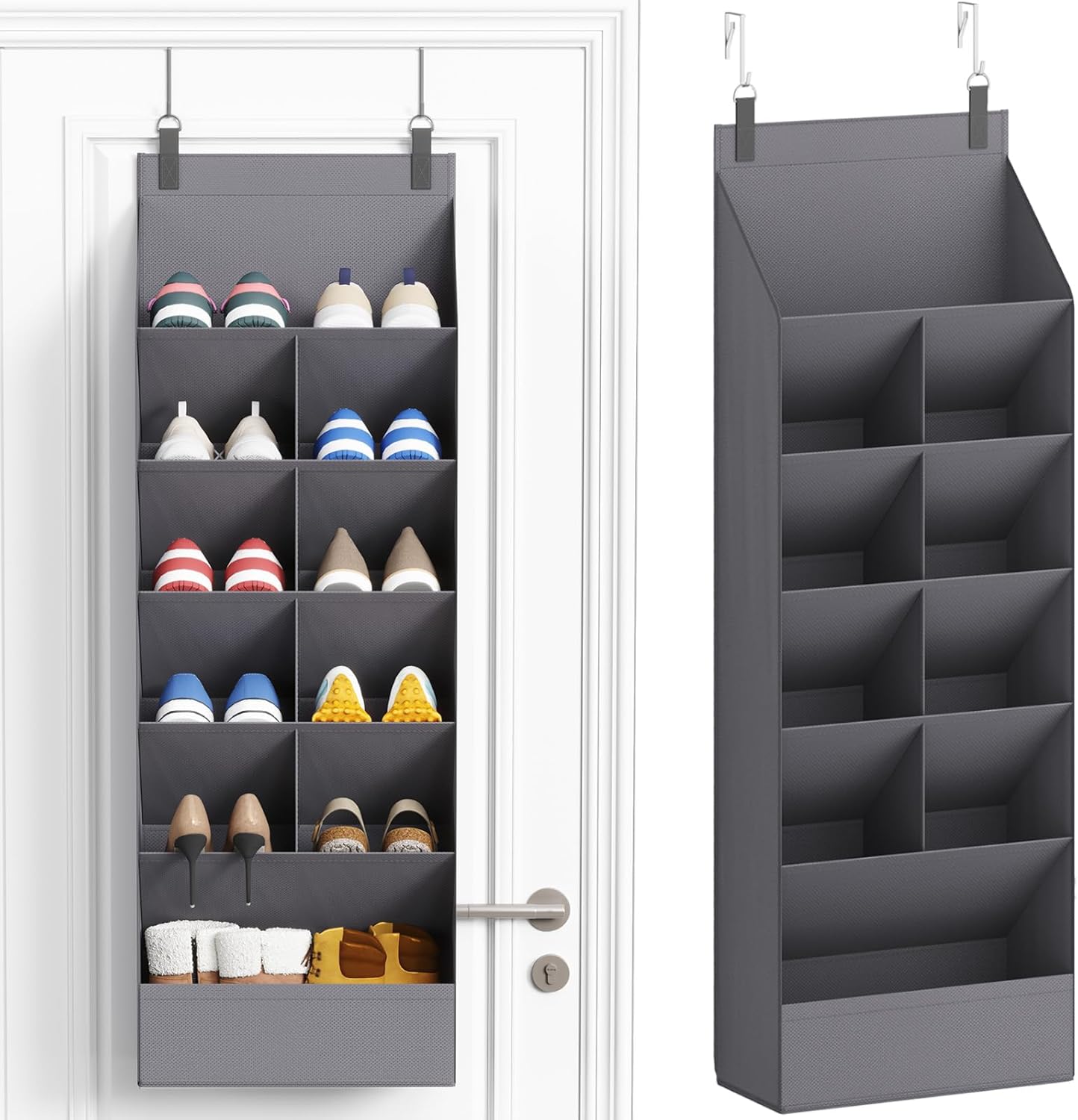 Lifewit Over the Door Shoe Organizers, 1 Pack Hanging Shoe Rack with 11 Pockets, 5 Layers Shoe Holder for Closet Door Storage Includes Boots, Toys, Water Bottles, Daily Necessities, Grey