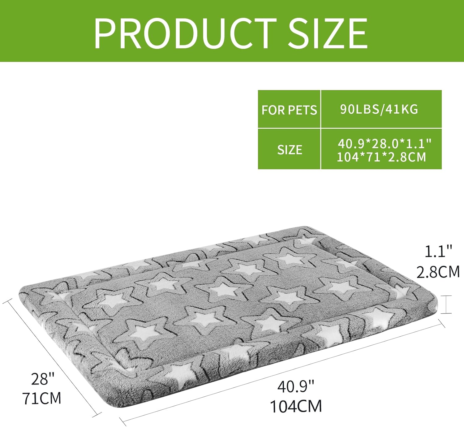 EMPSIGN Fancy Dog Bed Mat(107 * 71 * 2.8cm), Pet Mat Crate Pad Reversible (Cool & Warm), Machine Washable, Pet Sleeping Mat for Dogs up to 40kg, Grey, Star Pattern - Image 2
