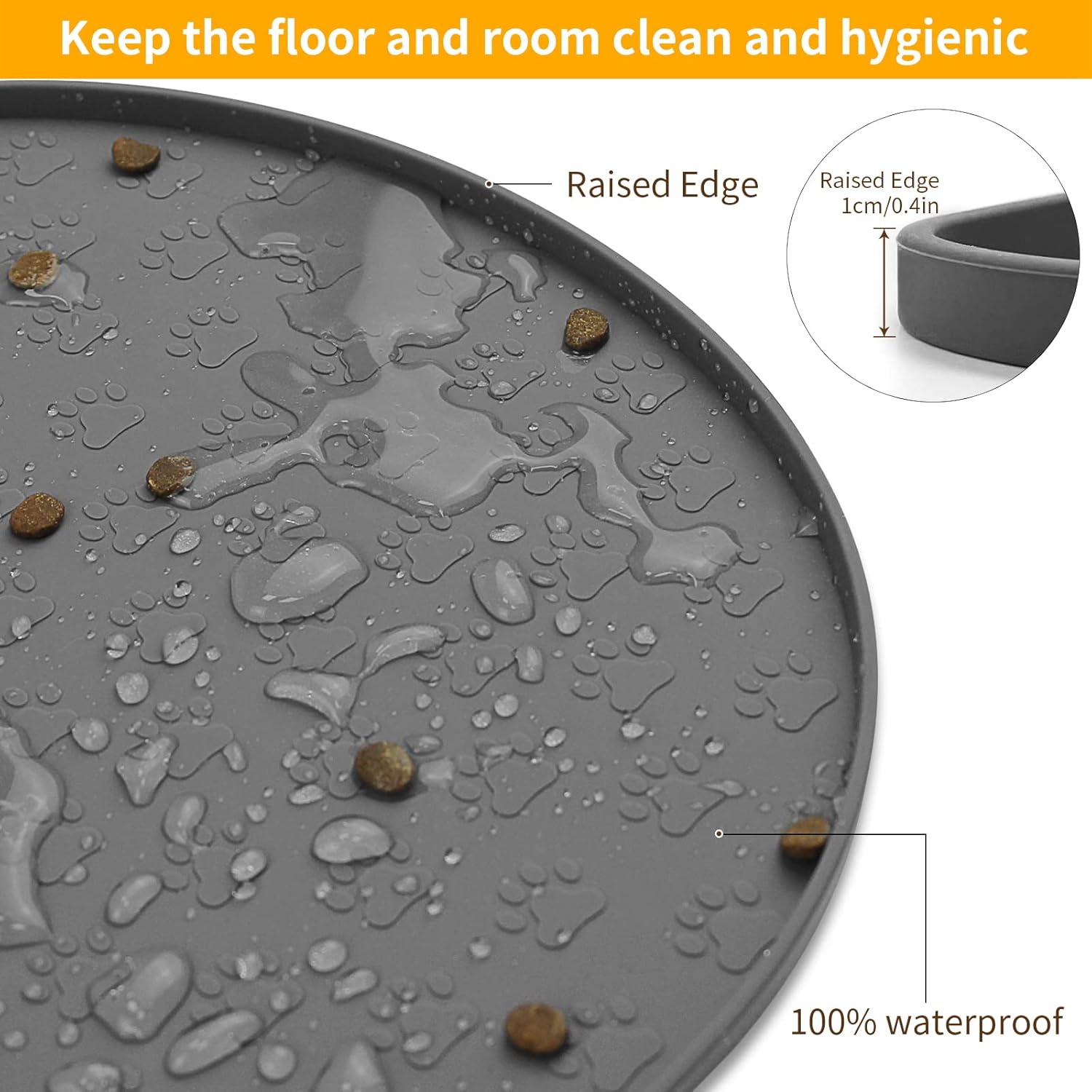Kpwacd Pet Feeding Mat For Dogs And Cats, Silicone Dog Placemat Non-Slip Waterproof Bowl Mats Prevent Food Water Overflow, High-Lips Puppy Dish Tray Suitable Large Medium Small Pets, Grey - Image 5