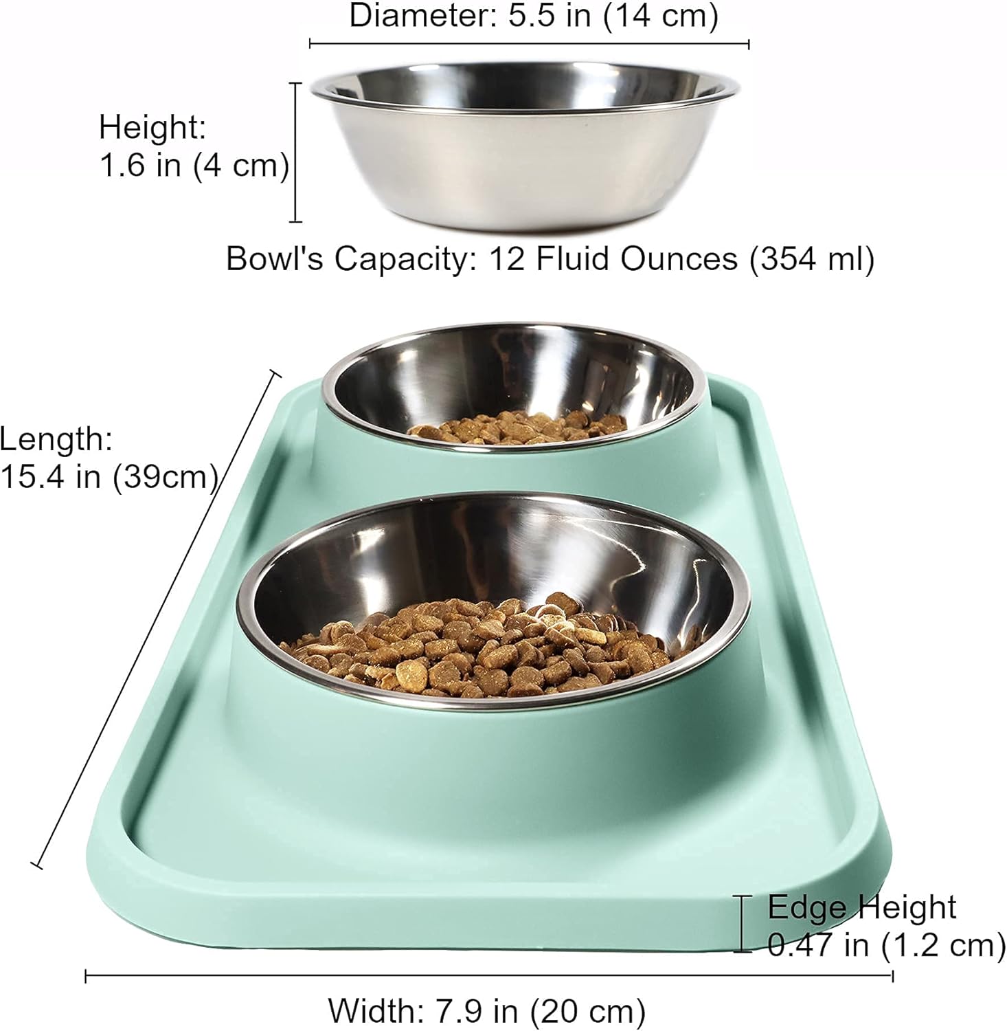 Cat Food Bowls, Bowls Non-Skid and Non-Spill Silicone Mats with Stand, Removable Stainless Steel Water Dishes for Cats, Small Size Dogs - Image 5