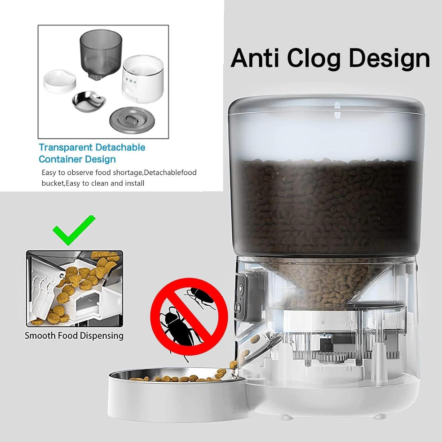 WiFi Automatic Cat & Dog Feeder 4L Food Container Timed Pet Food Dispenser with Programmable Portion Control Remote APP Control 10s Voice Recorder and Clog-Free Design for Small to Medium Pets - Image 5