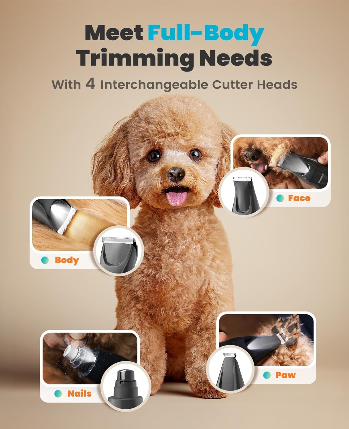 oneisall Professional Dog Grooming Kit at Home: All-in-One Quiet Clippers & Nail Grinder with LED Light, 2000mAh Cordless Dog Shaver, Safe Poodle Grooming Kit for Paws, Face, Ears & Body - Image 2