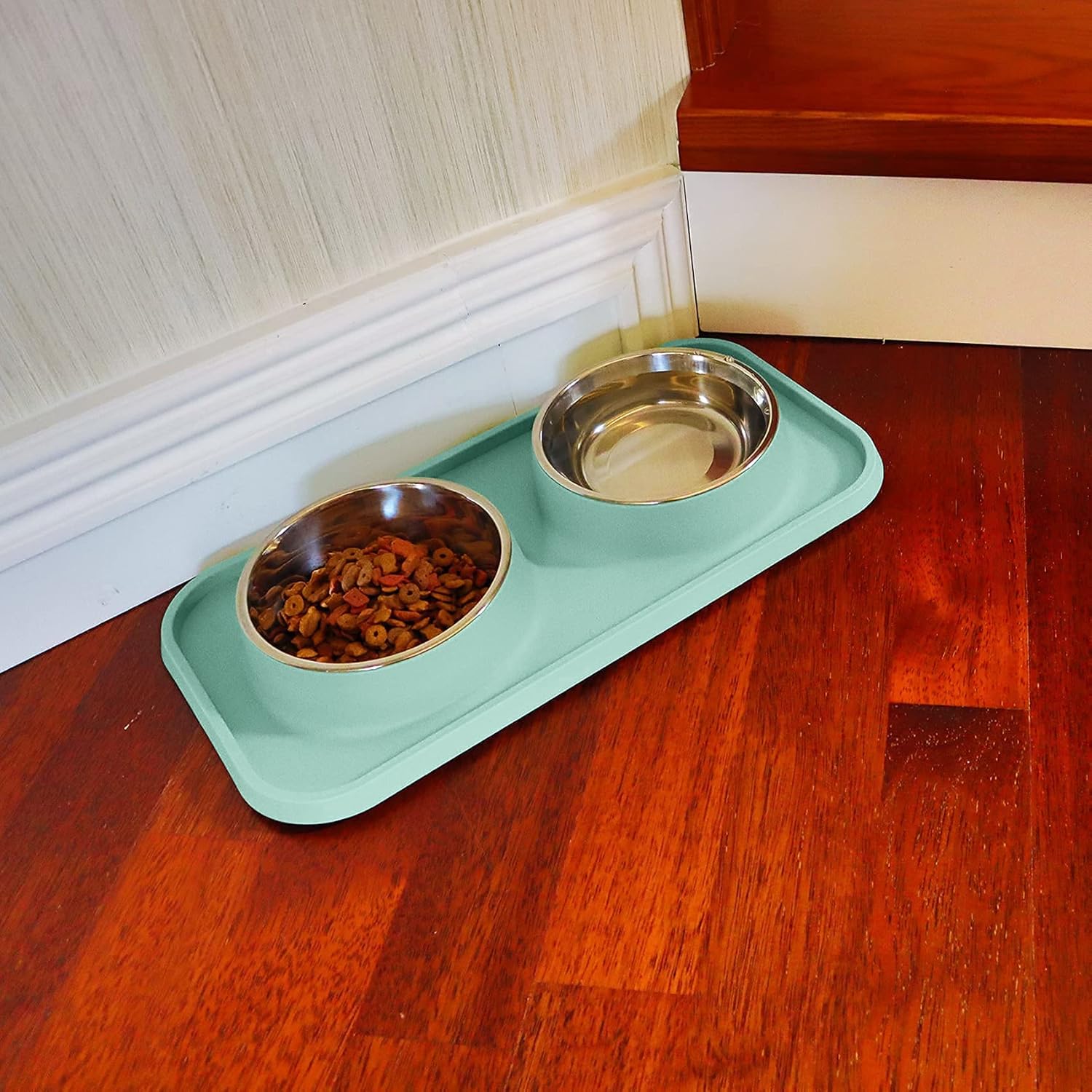 Cat Food Bowls, Bowls Non-Skid and Non-Spill Silicone Mats with Stand, Removable Stainless Steel Water Dishes for Cats, Small Size Dogs - Image 3
