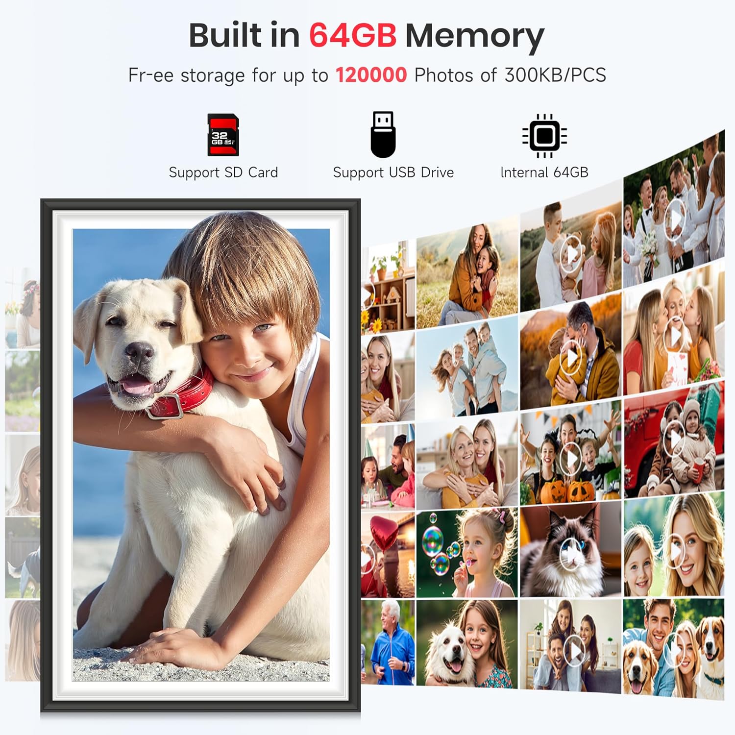 Frameo 15.6 Inch WiFi Digital Photo Frame, 1920x1080 FHD IPS Touch Screen Electronic Picture Frame, 64GB Memory, Auto-Rotate, Wall Mountable, Share Photos/Videos Instantly via Frameo from Anywhere - Image 5