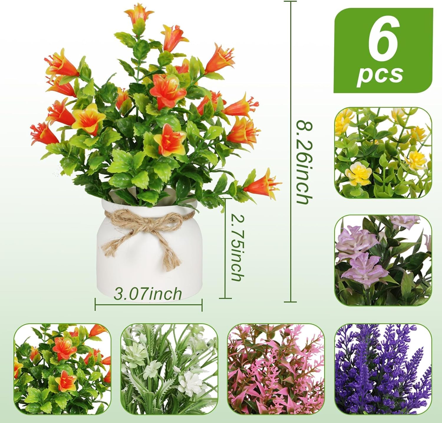 ALMEKAQUZ 6Pcs Artificial Pot Flowers, Small Fake Plants with Pot, Mini Potted Plants for House, Office, Tabletop Decoration - Image 2