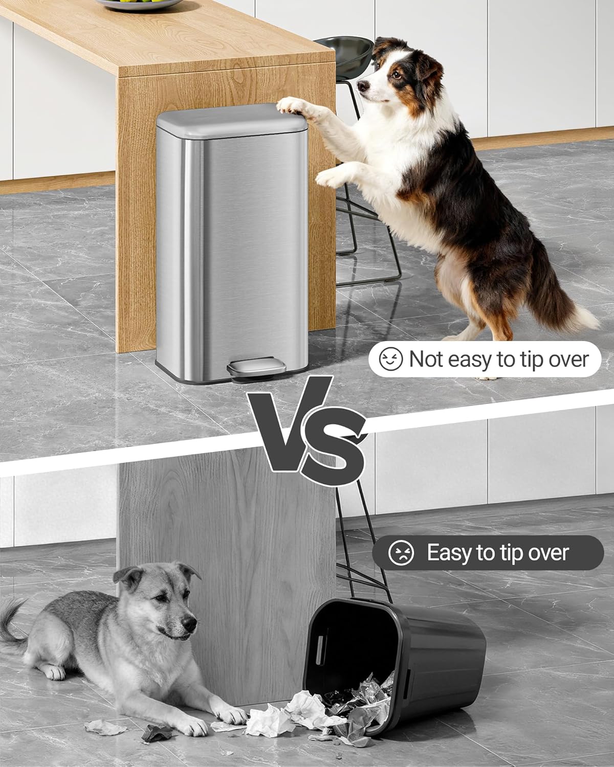 Hzuaneri Kitchen Trash Can, 30 Liter Pedal Bin with Soft-Close Lid and Inner Bucket, Includes 15 Trash Bags, Steel, Silver ASW13099B - Image 6