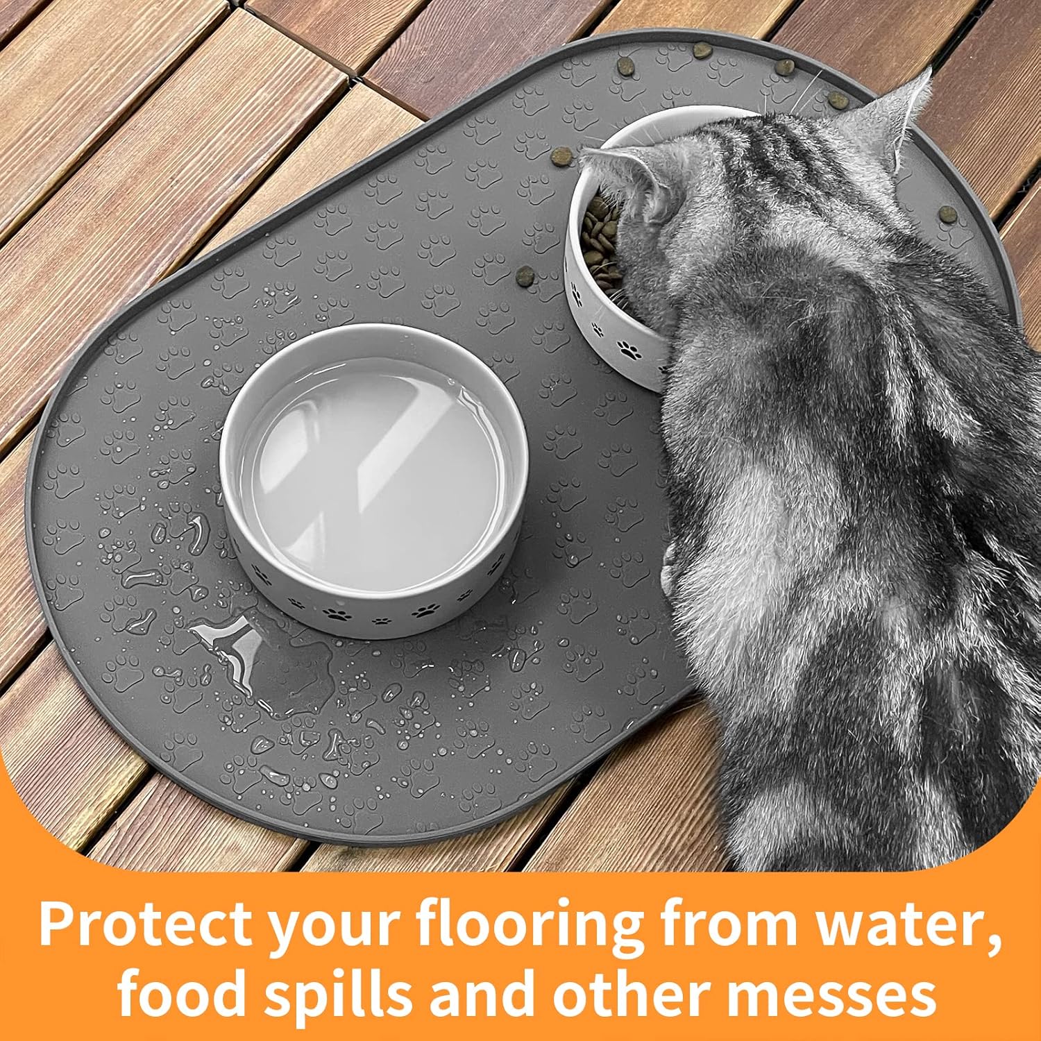 Kpwacd Pet Feeding Mat For Dogs And Cats, Silicone Dog Placemat Non-Slip Waterproof Bowl Mats Prevent Food Water Overflow, High-Lips Puppy Dish Tray Suitable Large Medium Small Pets, Grey - Image 8