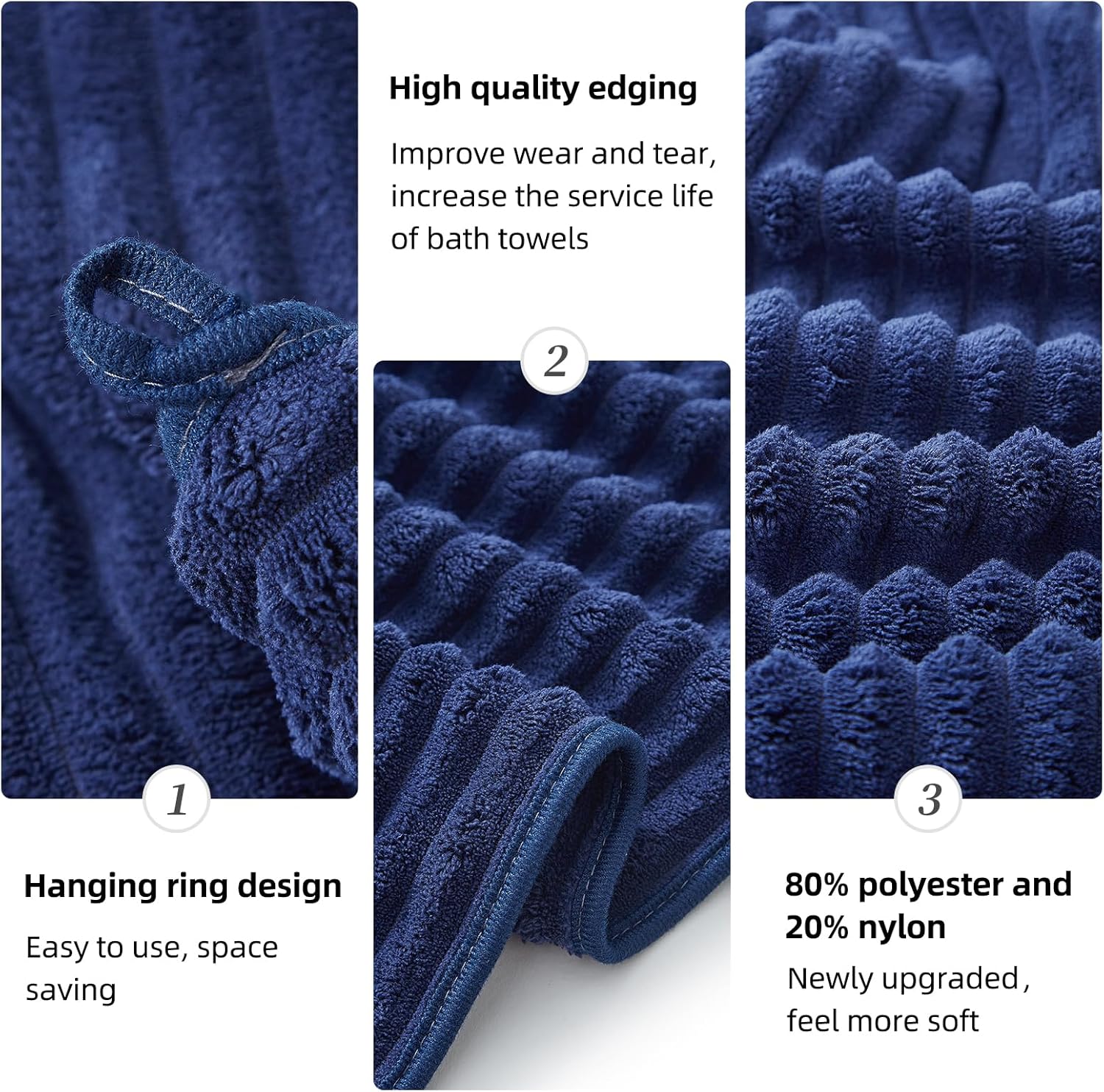 Extra Large Bath Towel Set of 6 (40"x80"),Oversized Bath Sheet Super Soft Highly Absorbent Microfibers Quick Dry Luxry Shower Towel for Bathroom Spa Gym Hotel Yoga(Navy Blue, 6Piece) - Image 9