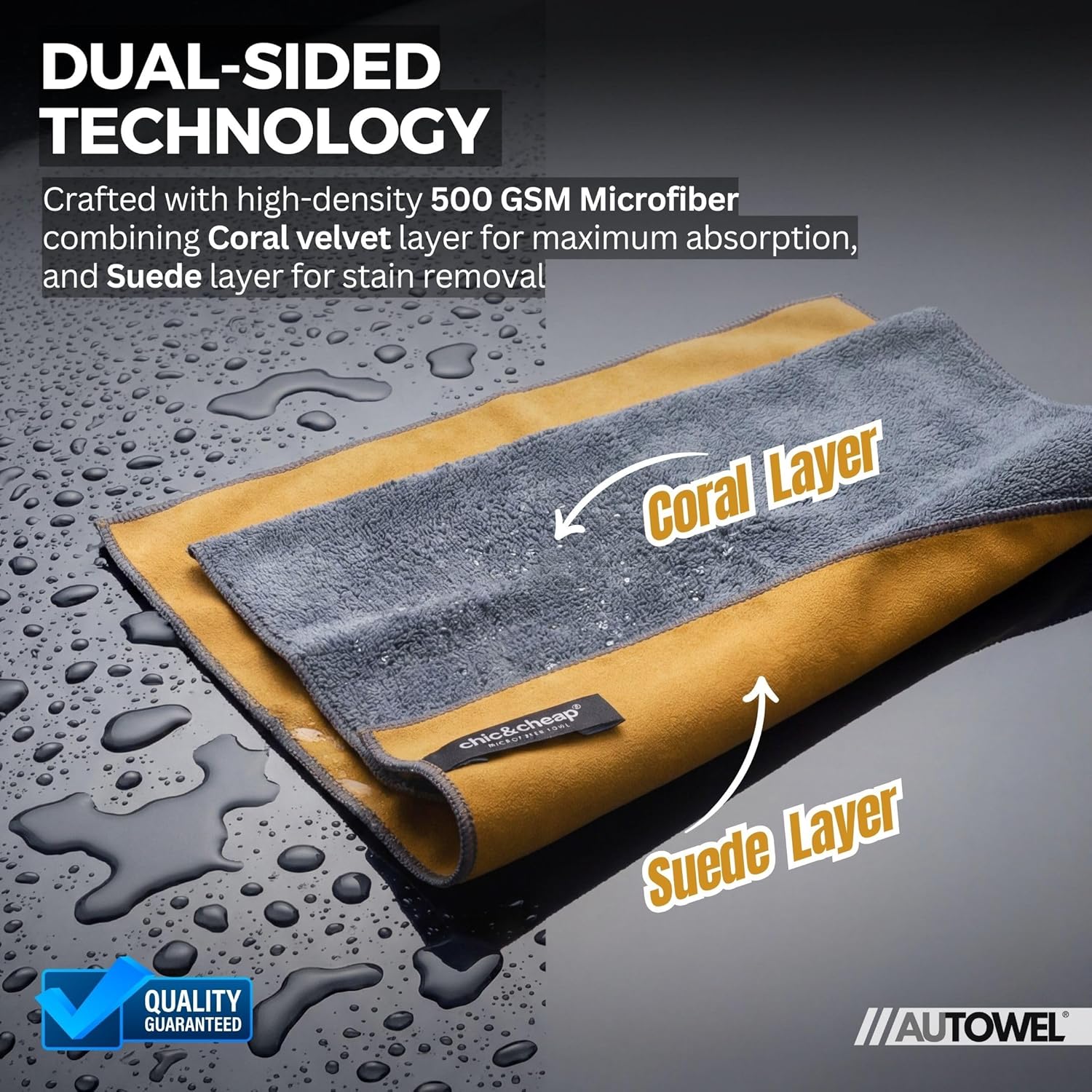 AUTOWEL® Premium Double-Sided Microfiber Car Drying Towel – Suede & Coral Velvet Detailing Cloth – Ultra Soft, Scratch-Free & Super Absorbent – Lint-Free for Cars, Bikes & Home (30x60 cm, Pack of 2) - Image 2