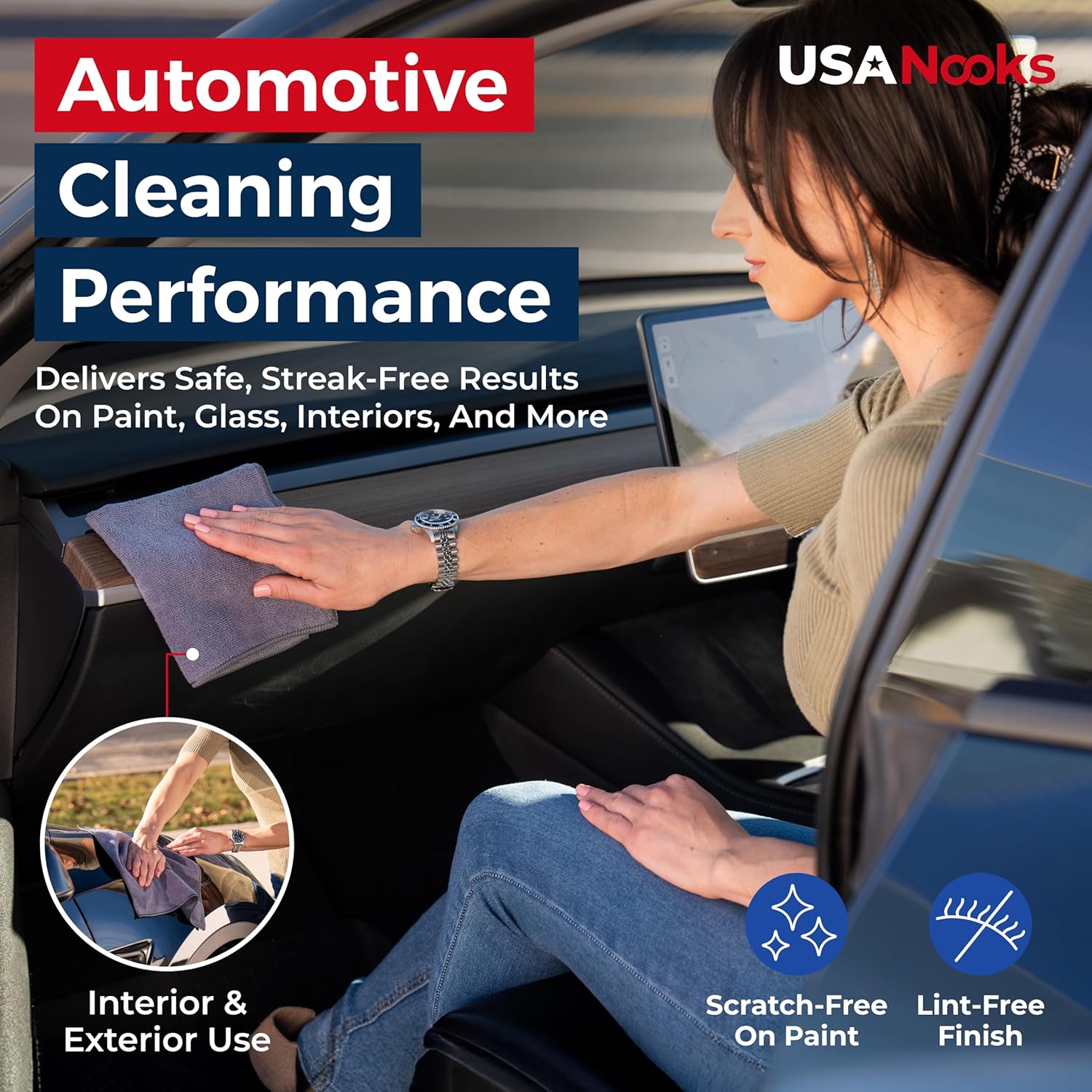 USANOOKS Microfiber Cleaning Cloth Grey - 12 packs 16"x16" - High Performance - 1200 Washes, Ultra Absorbent Towels Weave Grime & Liquid for Streak-Free Mirror Shine - Car Washing cloth and Applicator - Image 6