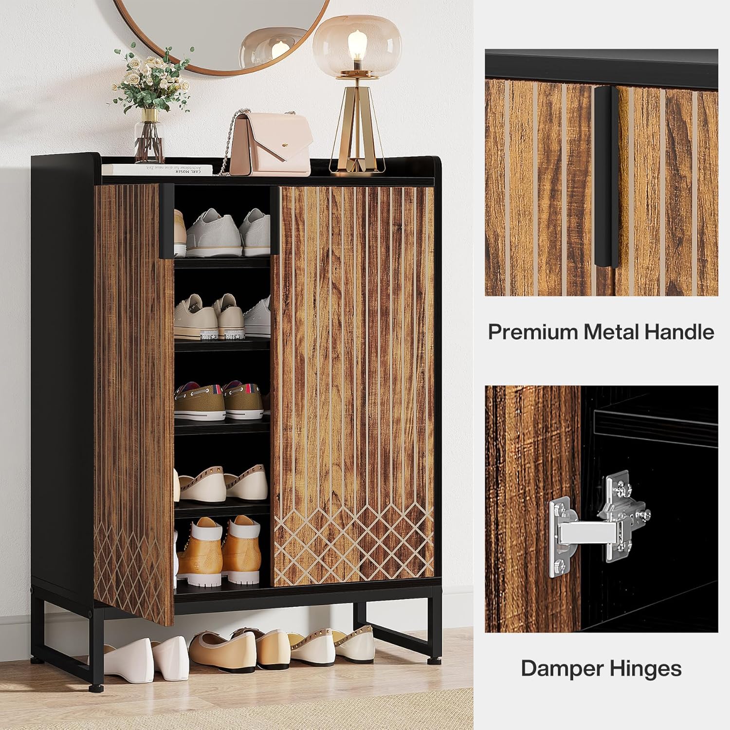 Tribesigns Shoe Cabinet with Doors, 5-Tier Shoe Storage Organizer for 25 Pairs, Modern Wooden Shoe Rack for Entryway, Hallway, Living Room, Black & Brown - Image 5