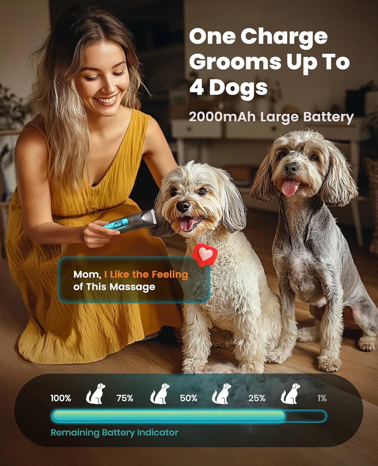 oneisall Professional Dog Grooming Kit at Home: All-in-One Quiet Clippers & Nail Grinder with LED Light, 2000mAh Cordless Dog Shaver, Safe Poodle Grooming Kit for Paws, Face, Ears & Body - Image 6
