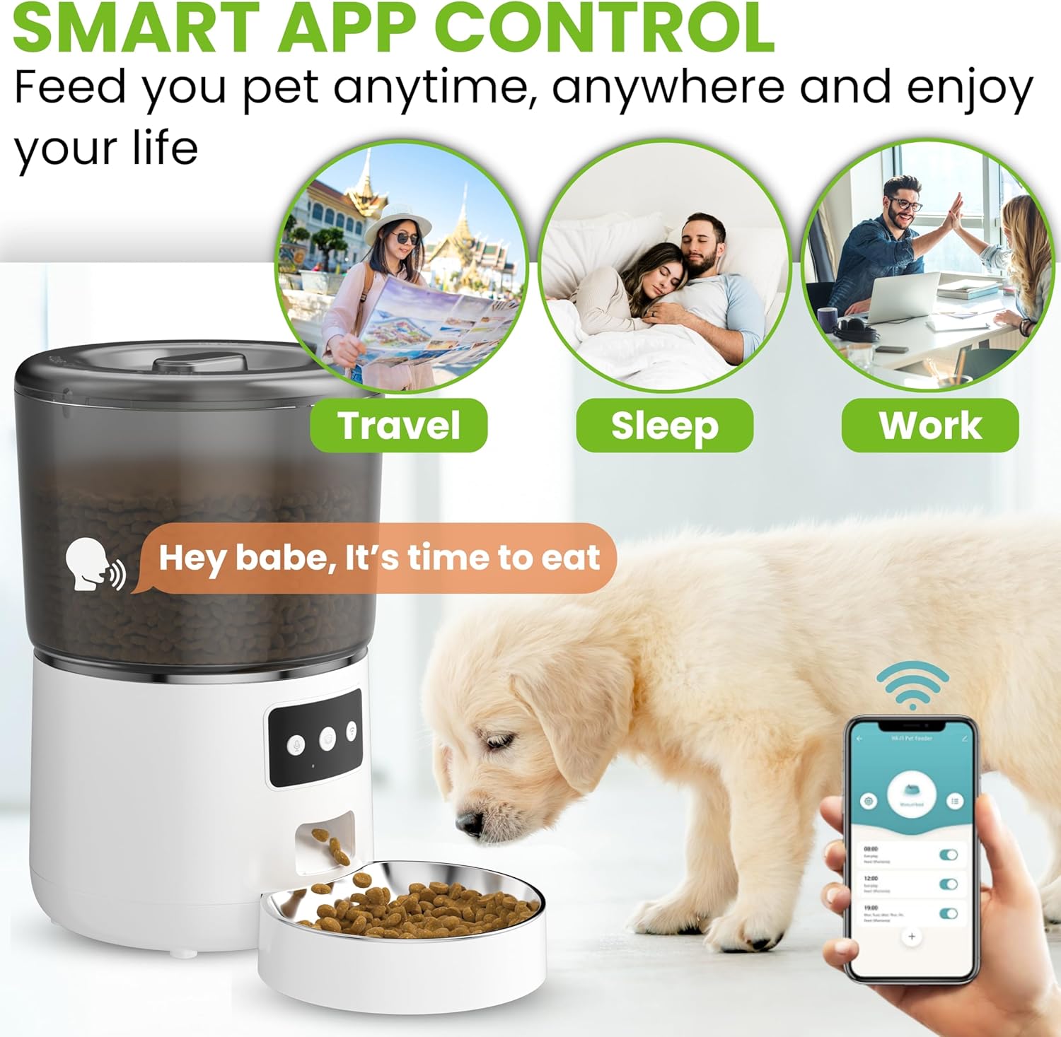 WiFi Automatic Cat & Dog Feeder 4L Food Container Timed Pet Food Dispenser with Programmable Portion Control Remote APP Control 10s Voice Recorder and Clog-Free Design for Small to Medium Pets - Image 2