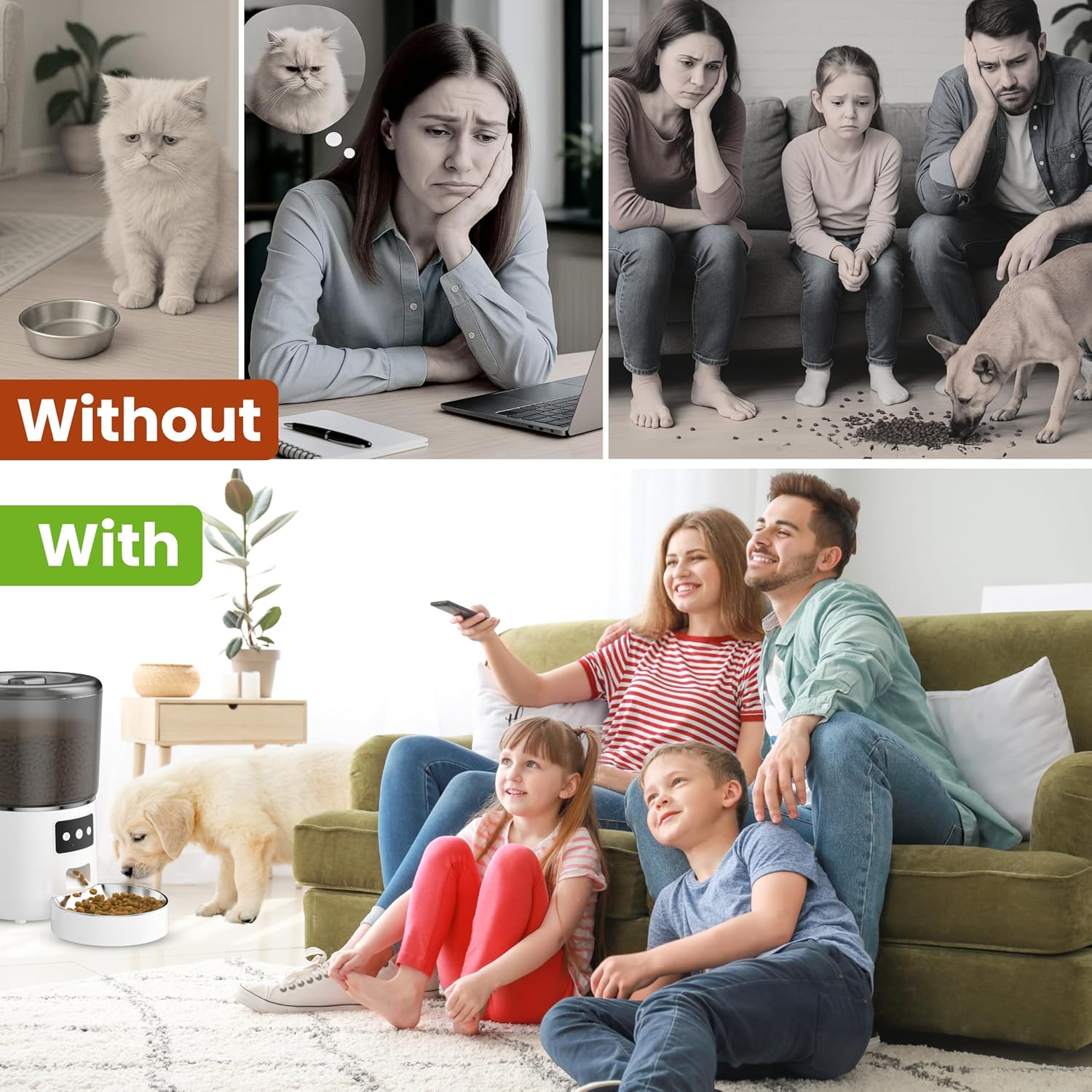 WiFi Automatic Cat & Dog Feeder 4L Food Container Timed Pet Food Dispenser with Programmable Portion Control Remote APP Control 10s Voice Recorder and Clog-Free Design for Small to Medium Pets - Image 3