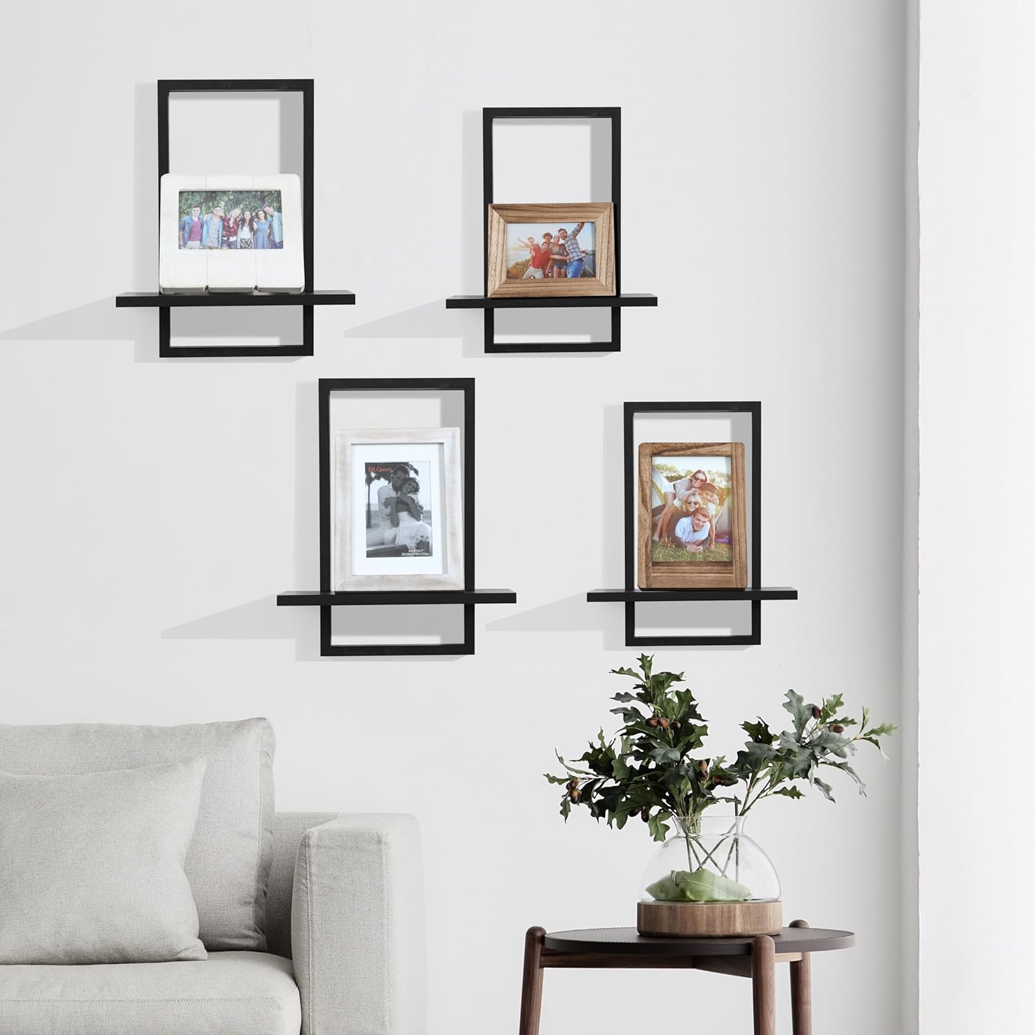 PHOENANCEE Floating Shelves for Wall,Square Storage Shelf Set of 2,Rustic Wood Home Decor Plants Hanging Display Chic for Living Room Bedroom Bathroom Office,Oak Frame (Black) - Image 6
