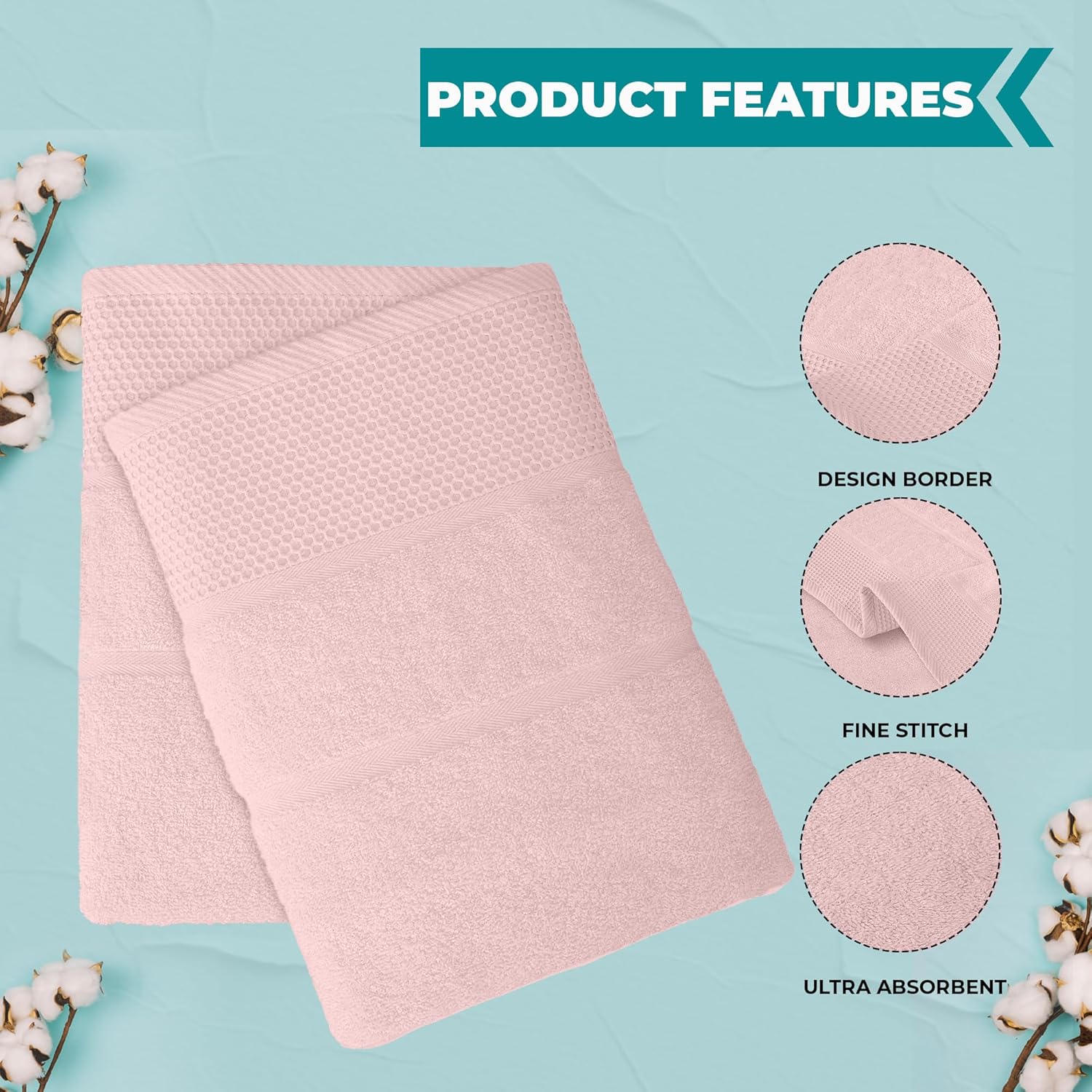 Rushmore Bath Towel Set – Pack of 4 (70 x 140 cm) – Ultra Soft & Highly Absorbent Honey combed Cotton Towels – Ideal for Bathroom, Spa & Hotel Use – (Pink, 4-Pack) - Image 2