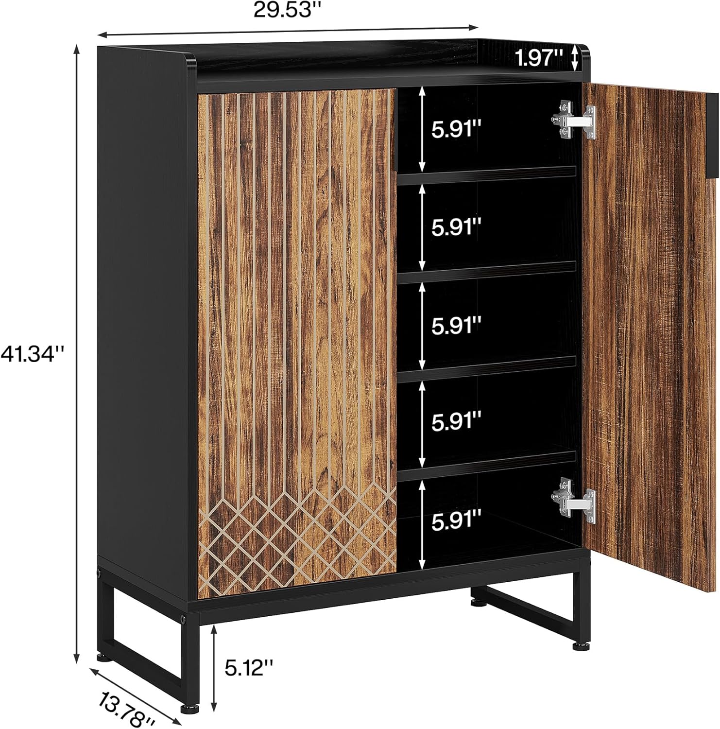 Tribesigns Shoe Cabinet with Doors, 5-Tier Shoe Storage Organizer for 25 Pairs, Modern Wooden Shoe Rack for Entryway, Hallway, Living Room, Black & Brown - Image 2