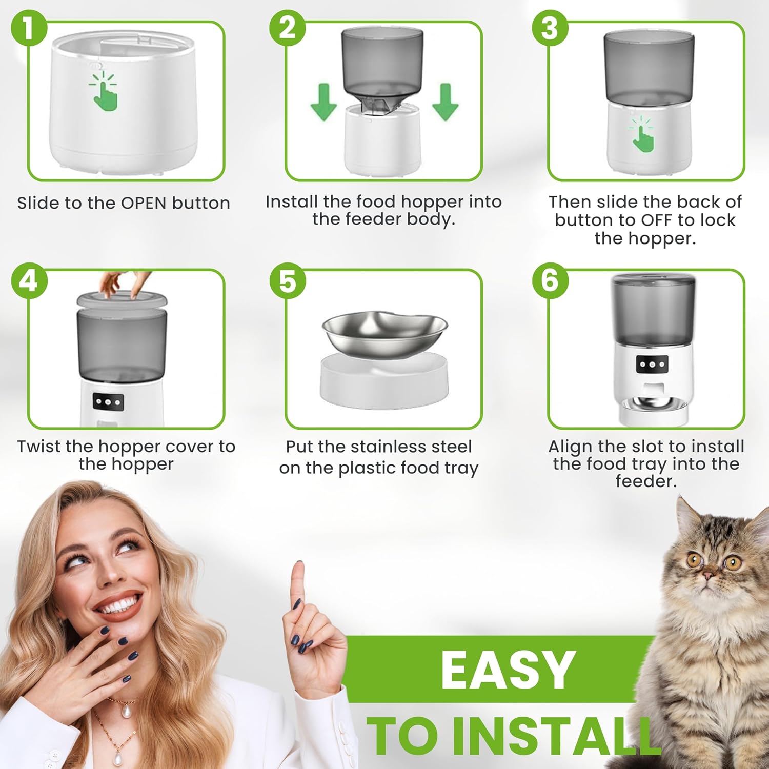 WiFi Automatic Cat & Dog Feeder 4L Food Container Timed Pet Food Dispenser with Programmable Portion Control Remote APP Control 10s Voice Recorder and Clog-Free Design for Small to Medium Pets - Image 7