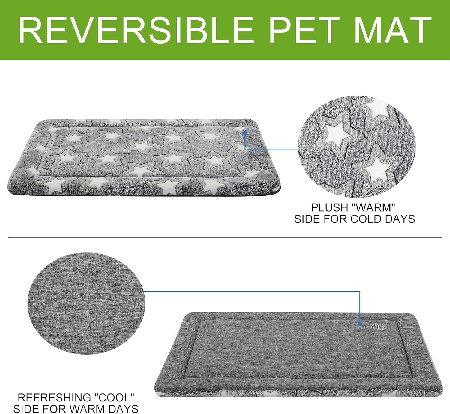 EMPSIGN Fancy Dog Bed Mat(107 * 71 * 2.8cm), Pet Mat Crate Pad Reversible (Cool & Warm), Machine Washable, Pet Sleeping Mat for Dogs up to 40kg, Grey, Star Pattern - Image 3