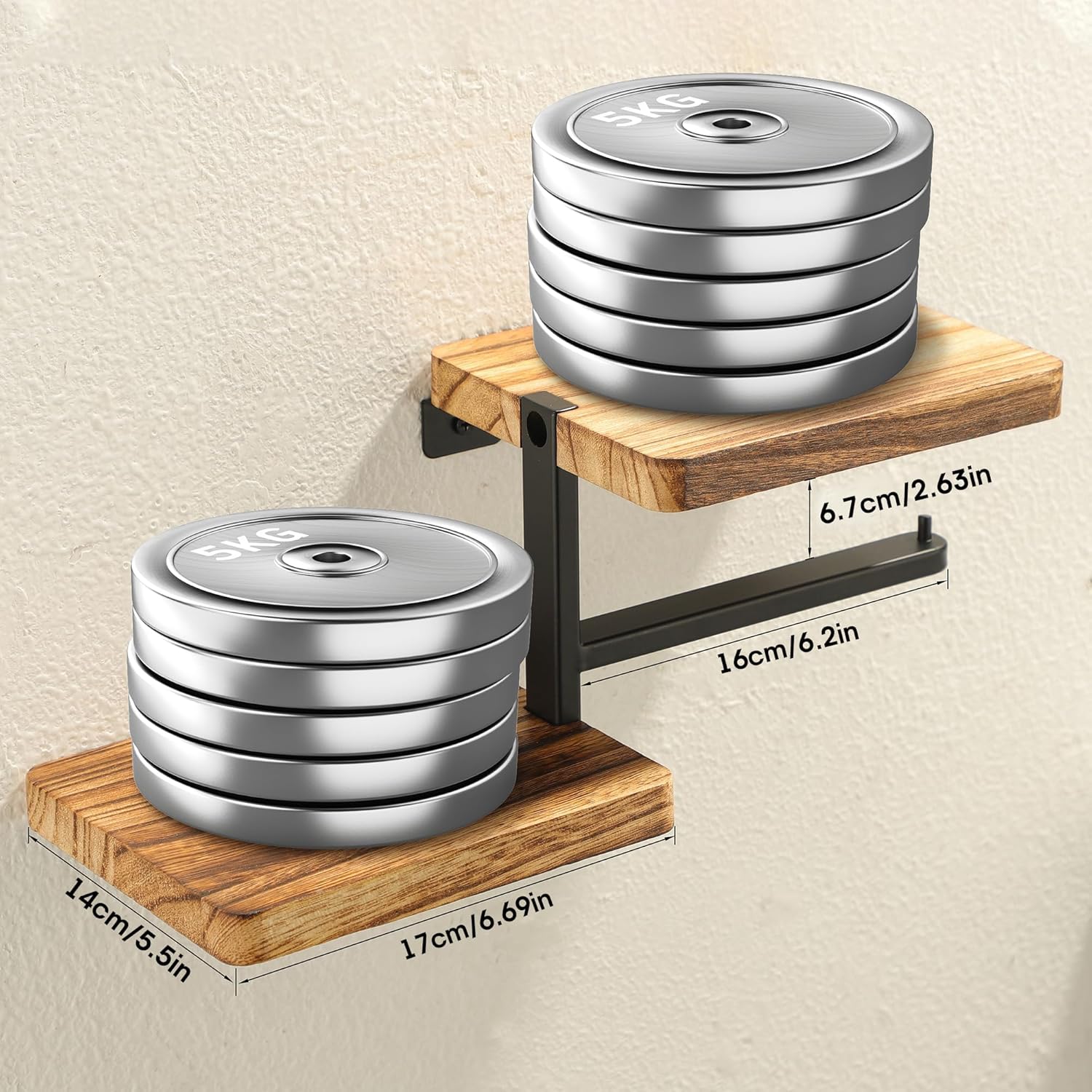 Wooden Vintage Toilet Roll Holder with Shelf Wall Mounted, Wall Mounted with Shelves for Storage, Wooden Vintage Style Double Shelf, Tissue Holder for Bathroom - Image 8