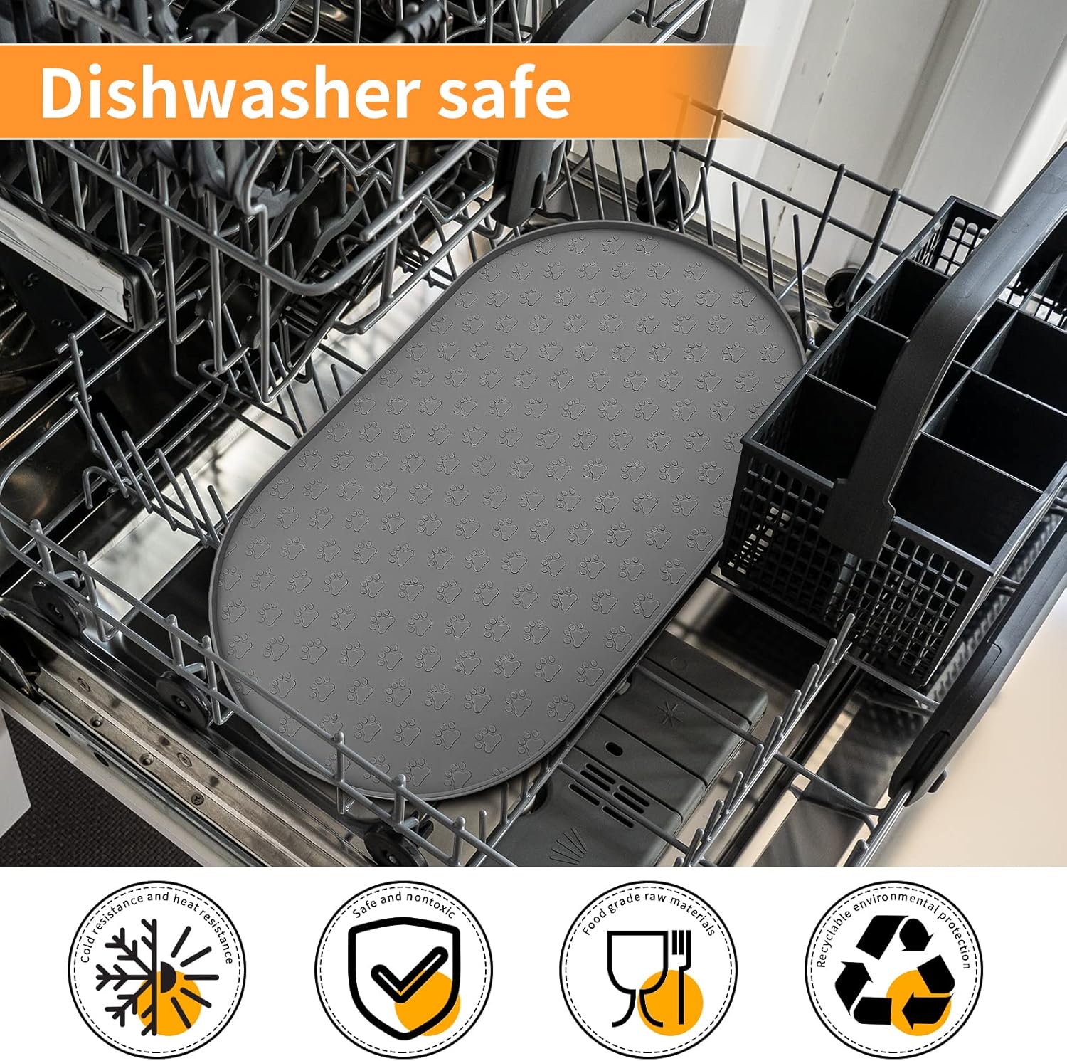 Kpwacd Pet Feeding Mat For Dogs And Cats, Silicone Dog Placemat Non-Slip Waterproof Bowl Mats Prevent Food Water Overflow, High-Lips Puppy Dish Tray Suitable Large Medium Small Pets, Grey - Image 7