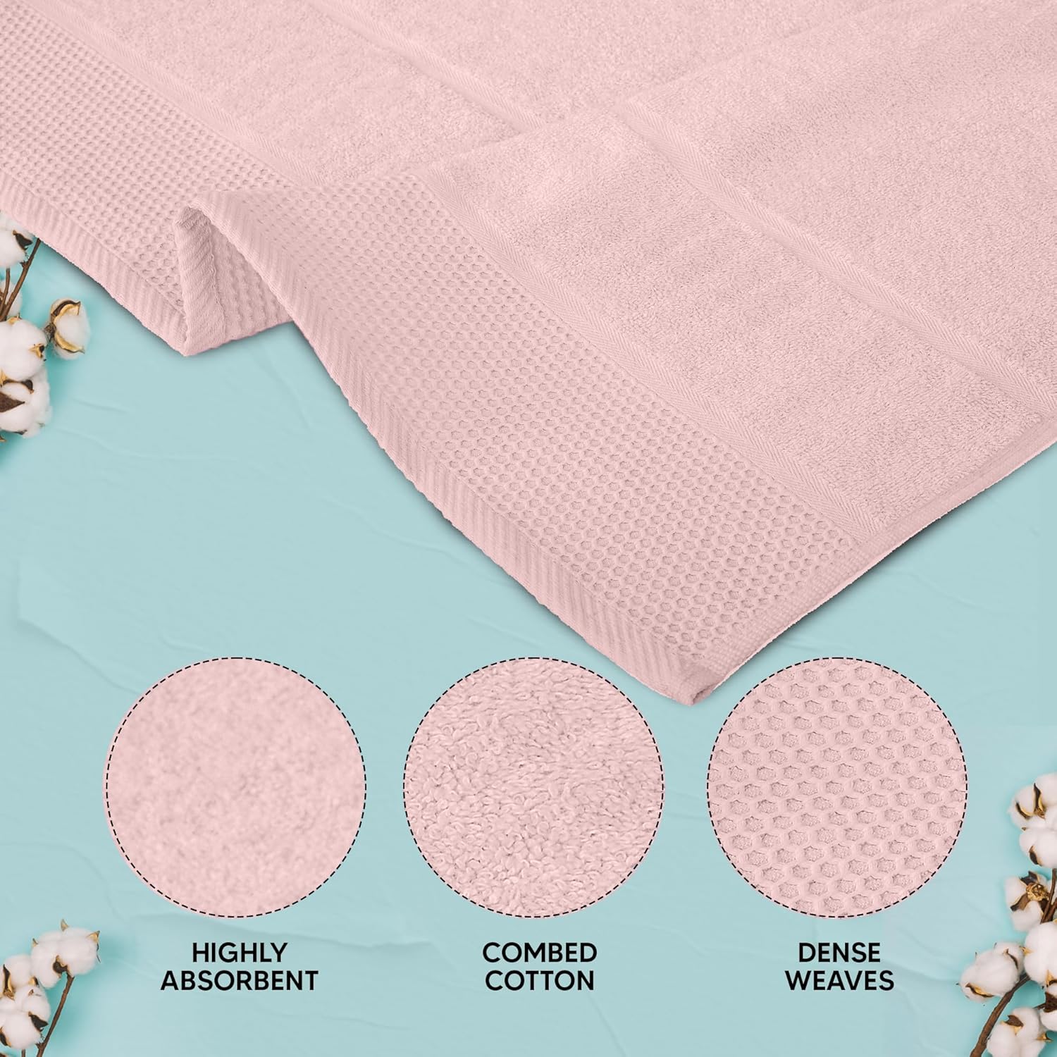 Rushmore Bath Towel Set – Pack of 4 (70 x 140 cm) – Ultra Soft & Highly Absorbent Honey combed Cotton Towels – Ideal for Bathroom, Spa & Hotel Use – (Pink, 4-Pack) - Image 4