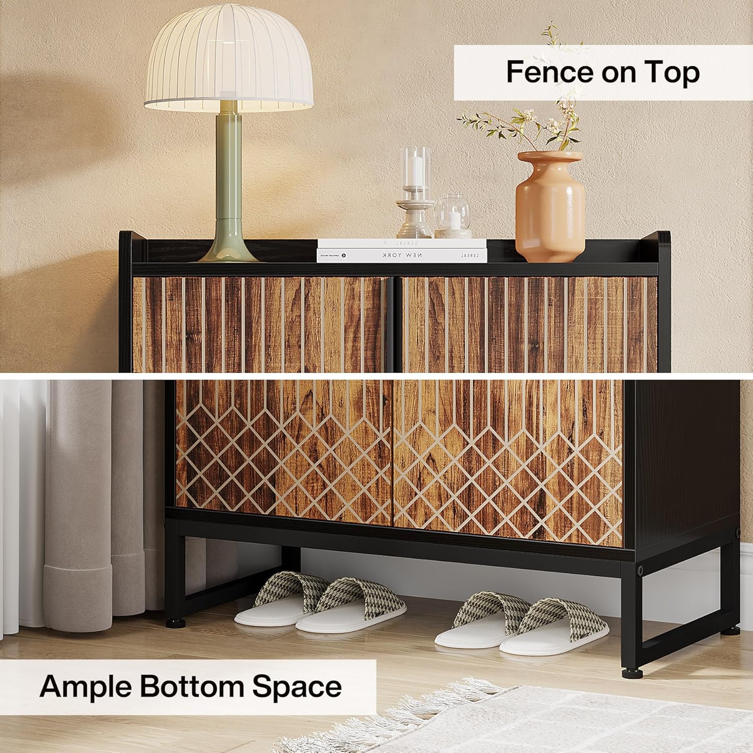 Tribesigns Shoe Cabinet with Doors, 5-Tier Shoe Storage Organizer for 25 Pairs, Modern Wooden Shoe Rack for Entryway, Hallway, Living Room, Black & Brown - Image 6