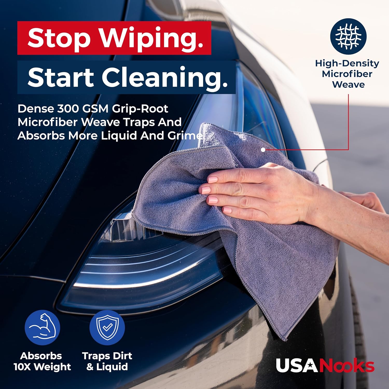 USANOOKS Microfiber Cleaning Cloth Grey - 12 packs 16"x16" - High Performance - 1200 Washes, Ultra Absorbent Towels Weave Grime & Liquid for Streak-Free Mirror Shine - Car Washing cloth and Applicator - Image 7