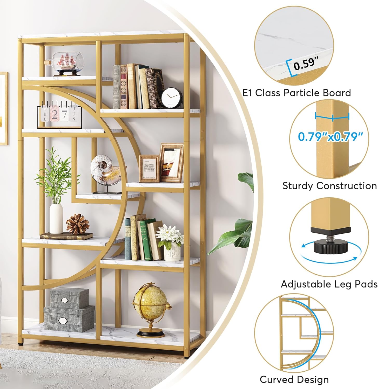 Tribesigns Bookshelf Industrial 5 Tier Etagere Bookcase, Freestanding Tall Bookshelves Display Shelf Storage Organizer with 9-Open Storage Shelf for Living Room, Bedroom - Image 6
