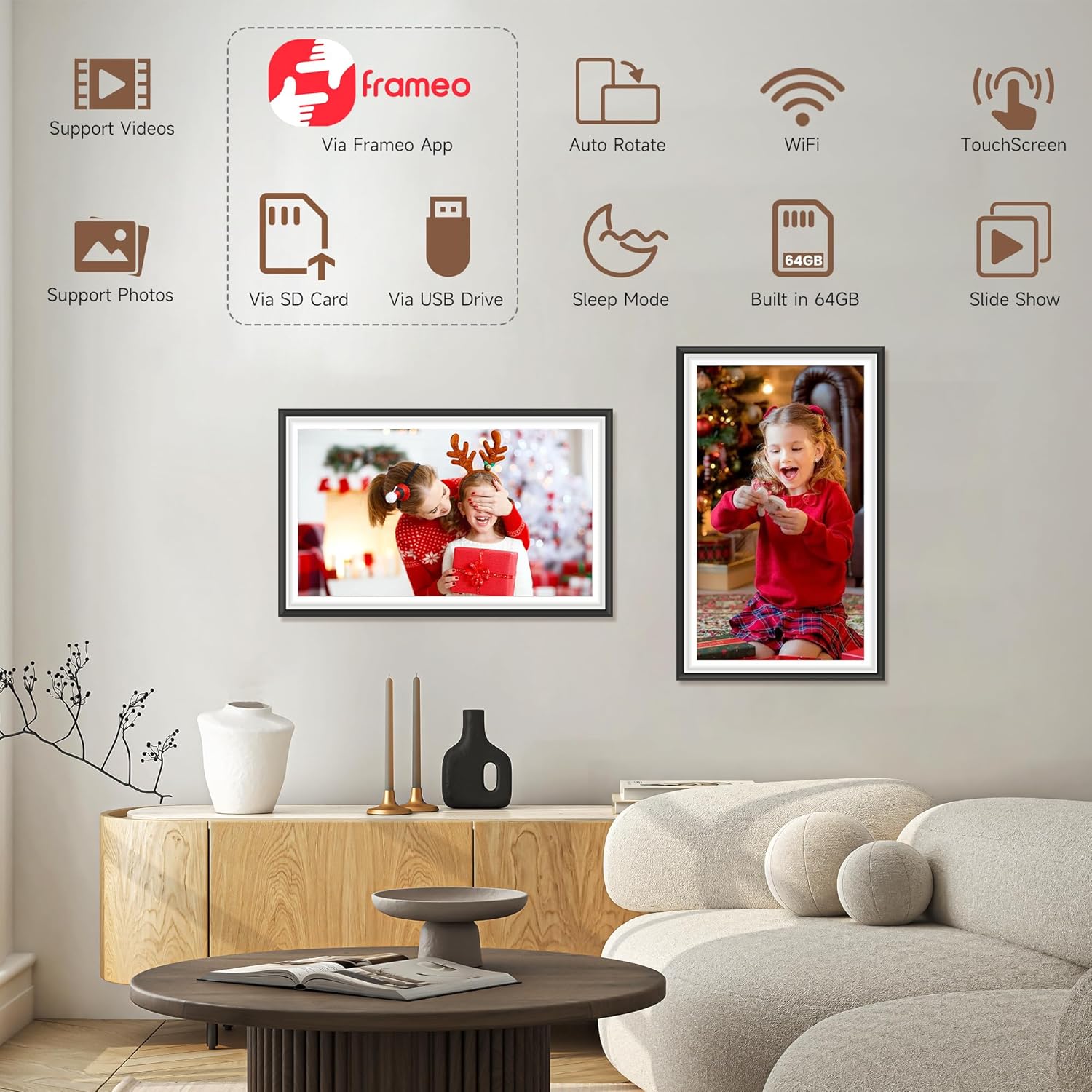 Frameo 15.6 Inch WiFi Digital Photo Frame, 1920x1080 FHD IPS Touch Screen Electronic Picture Frame, 64GB Memory, Auto-Rotate, Wall Mountable, Share Photos/Videos Instantly via Frameo from Anywhere - Image 2