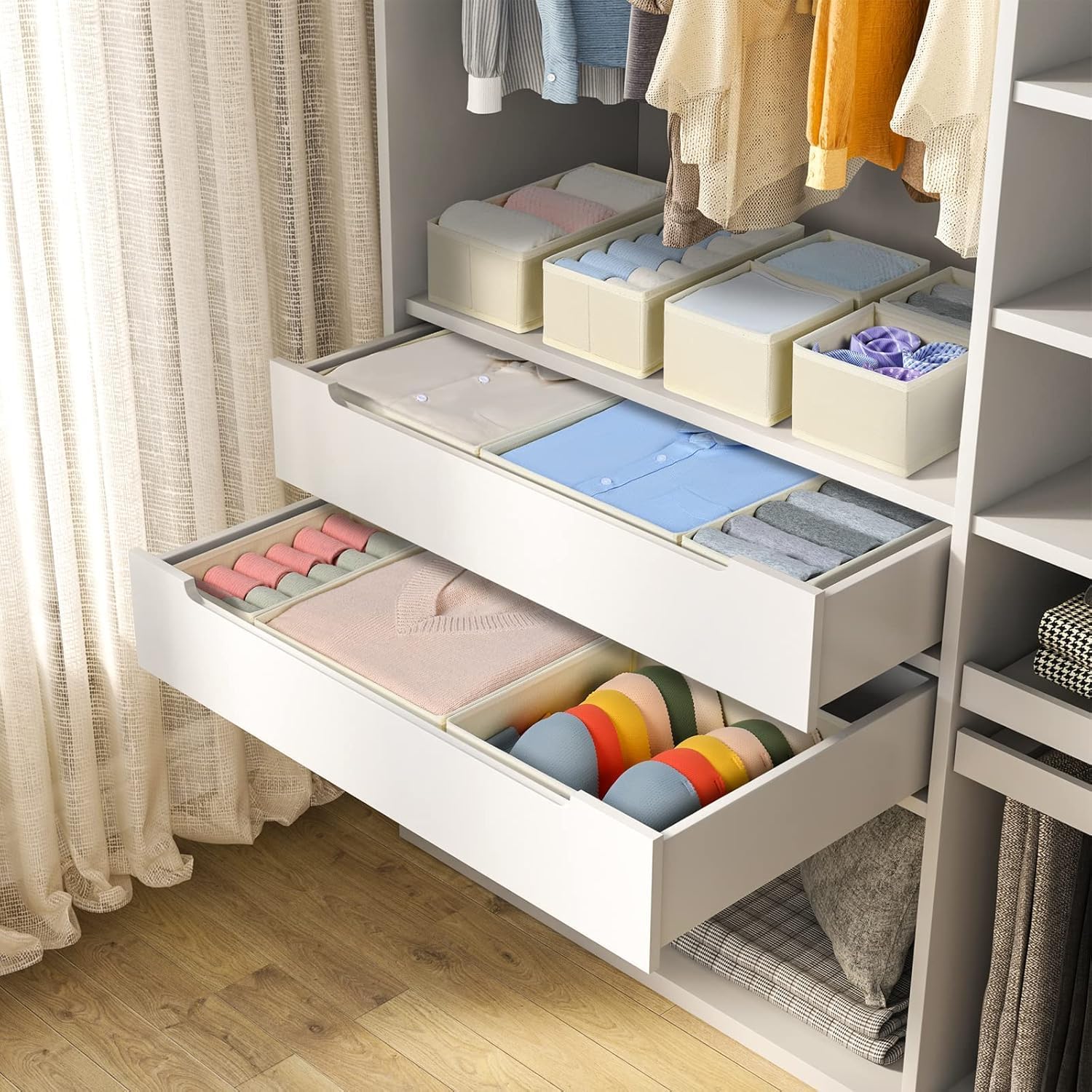 Beauenty Drawer Organizer, 12 Pack Closet Organizers and Storage, Underwear Organizers, Foldable Dresser Dividers, for Underwear, Socks, Clothes, Bras, Pants, Jeans(Beige) (12) - Image 6