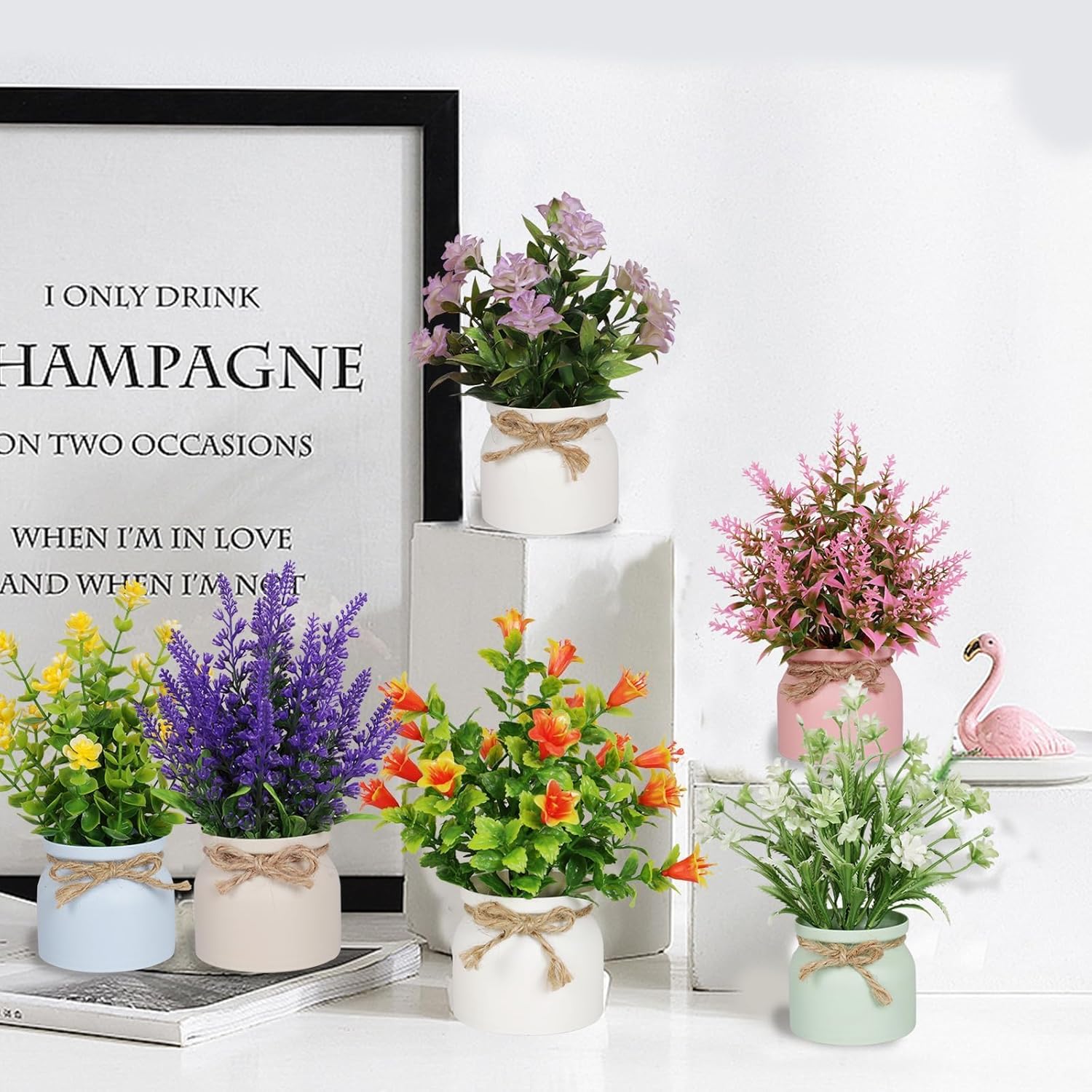 ALMEKAQUZ 6Pcs Artificial Pot Flowers, Small Fake Plants with Pot, Mini Potted Plants for House, Office, Tabletop Decoration - Image 3