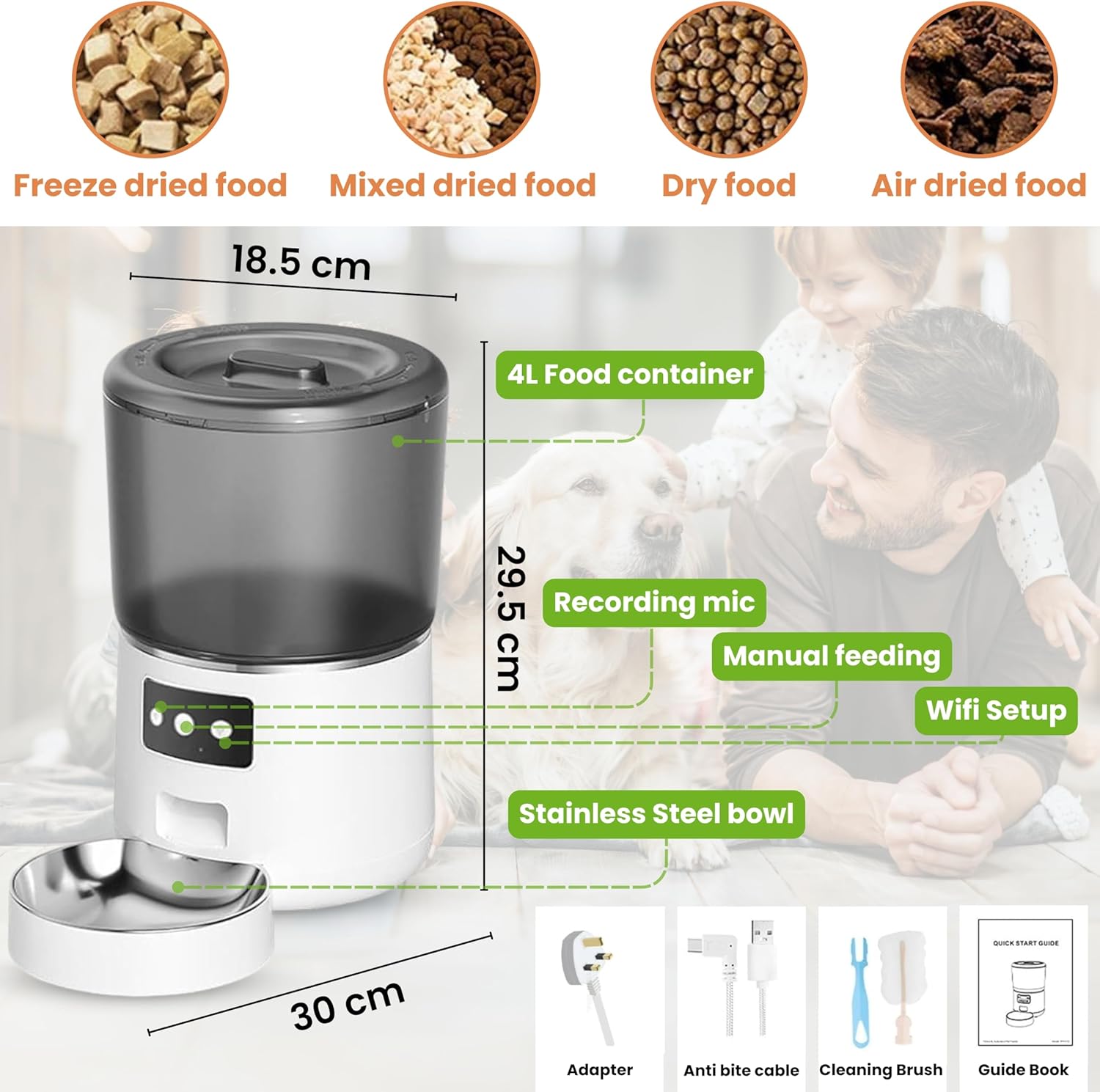 WiFi Automatic Cat & Dog Feeder 4L Food Container Timed Pet Food Dispenser with Programmable Portion Control Remote APP Control 10s Voice Recorder and Clog-Free Design for Small to Medium Pets - Image 6