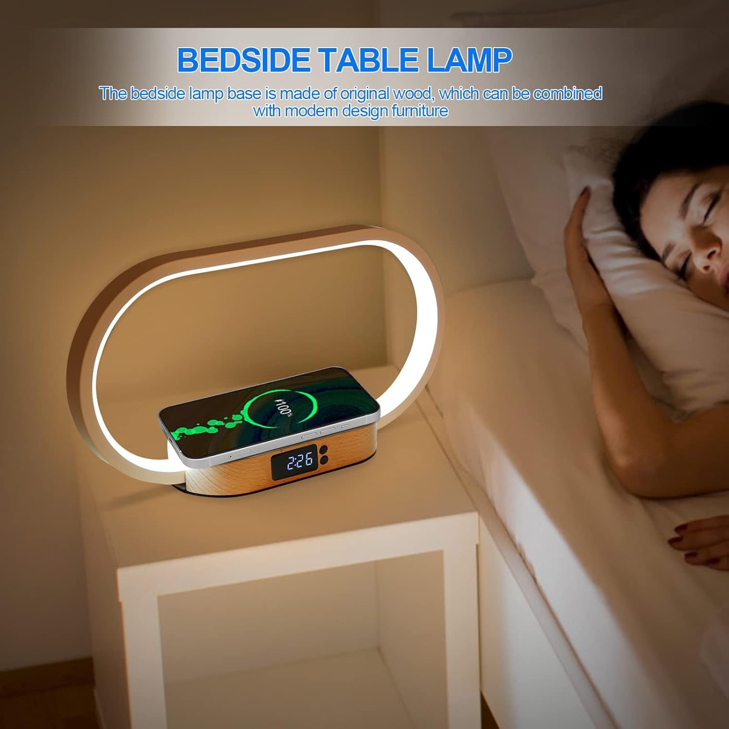 TERRIFI Bedside Lamp with Wireless Charger, LED Desk Lamp with USB Port, Touch Control Table Lamp with Clock, Ideal for Bedroom Nightstand, Dimmable & 3 Colors Temperatures, Modern Home Office Decor - Image 8