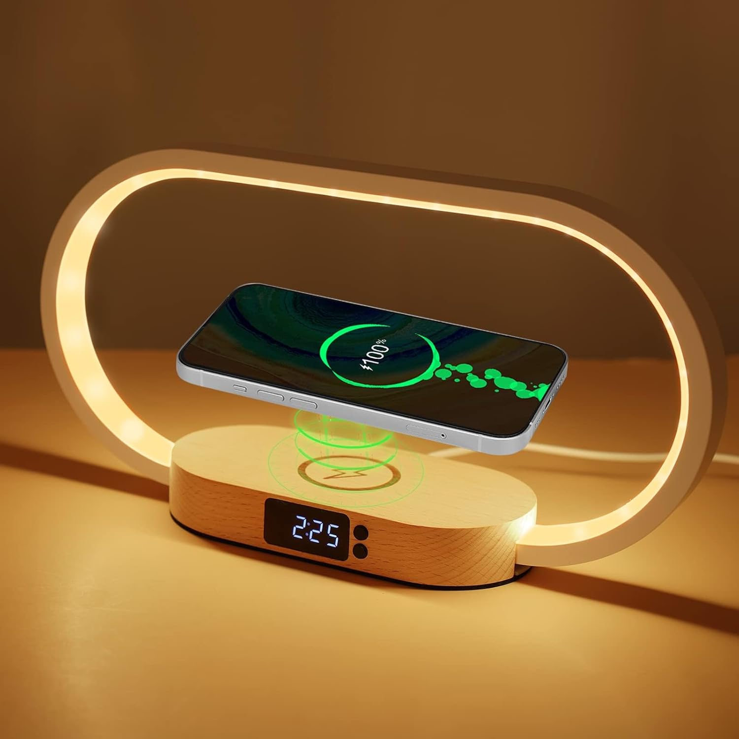 TERRIFI Bedside Lamp with Wireless Charger, LED Desk Lamp with USB Port, Touch Control Table Lamp with Clock, Ideal for Bedroom Nightstand, Dimmable & 3 Colors Temperatures, Modern Home Office Decor