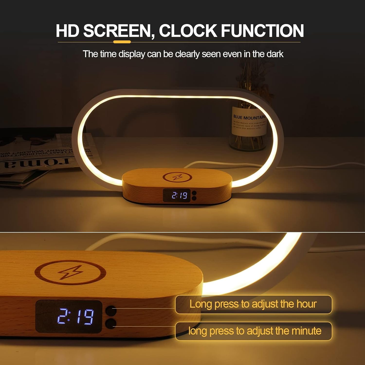 TERRIFI Bedside Lamp with Wireless Charger, LED Desk Lamp with USB Port, Touch Control Table Lamp with Clock, Ideal for Bedroom Nightstand, Dimmable & 3 Colors Temperatures, Modern Home Office Decor - Image 5