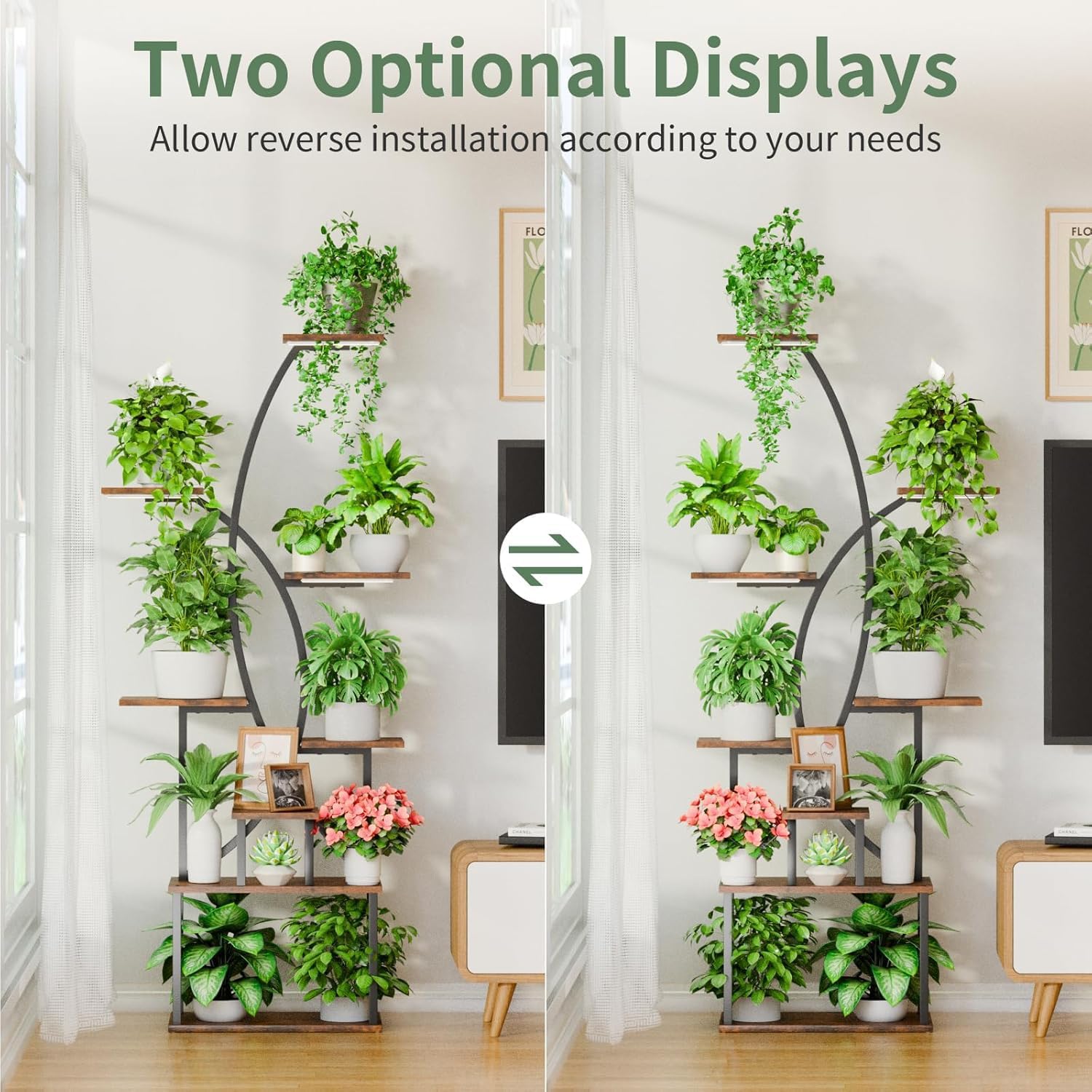ROYAL POLAR Indoor Plant Stand Flower Pots Stand with Grow Lights Tall Wood Plant Stand with Wheels (Style 1) - Image 3