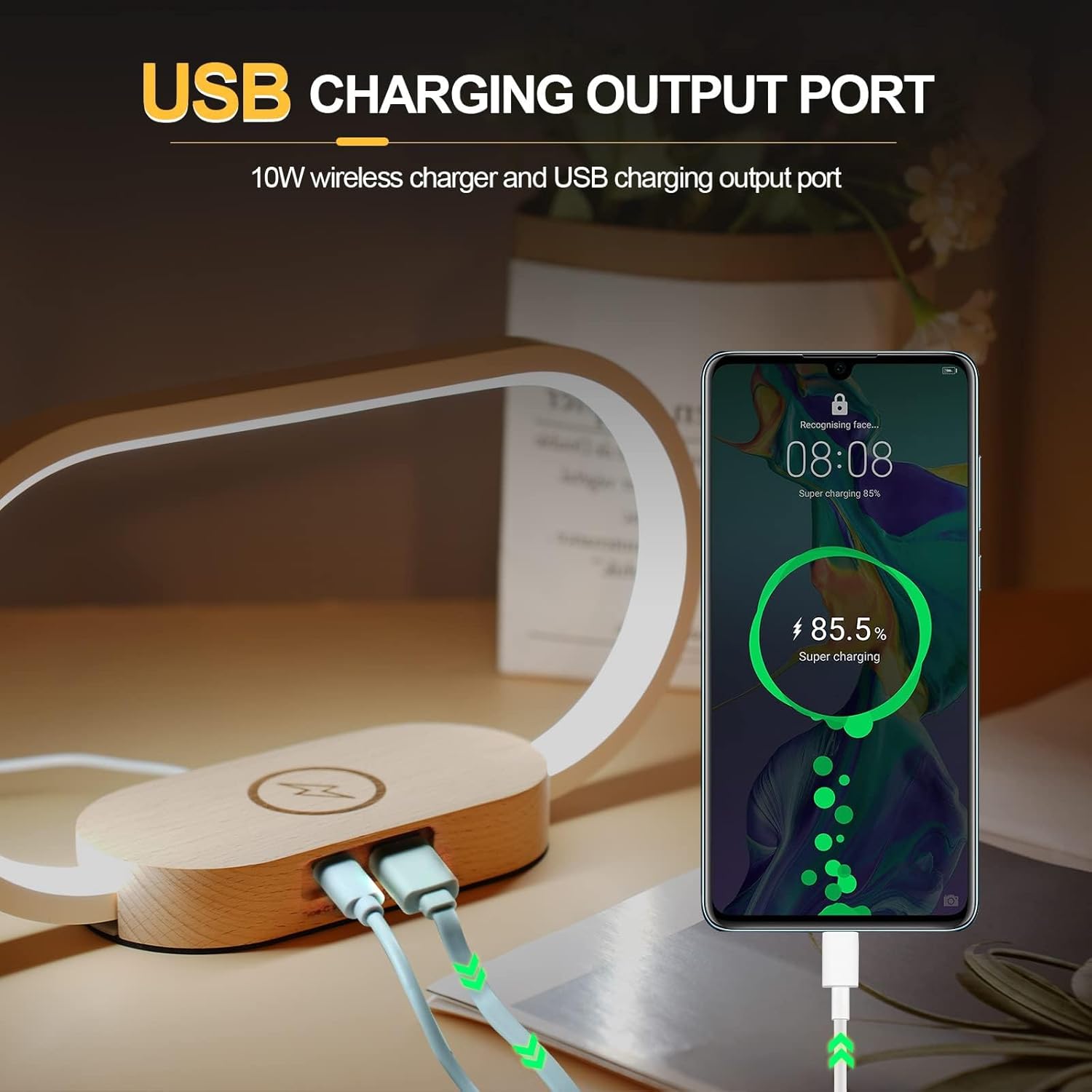 TERRIFI Bedside Lamp with Wireless Charger, LED Desk Lamp with USB Port, Touch Control Table Lamp with Clock, Ideal for Bedroom Nightstand, Dimmable & 3 Colors Temperatures, Modern Home Office Decor - Image 4