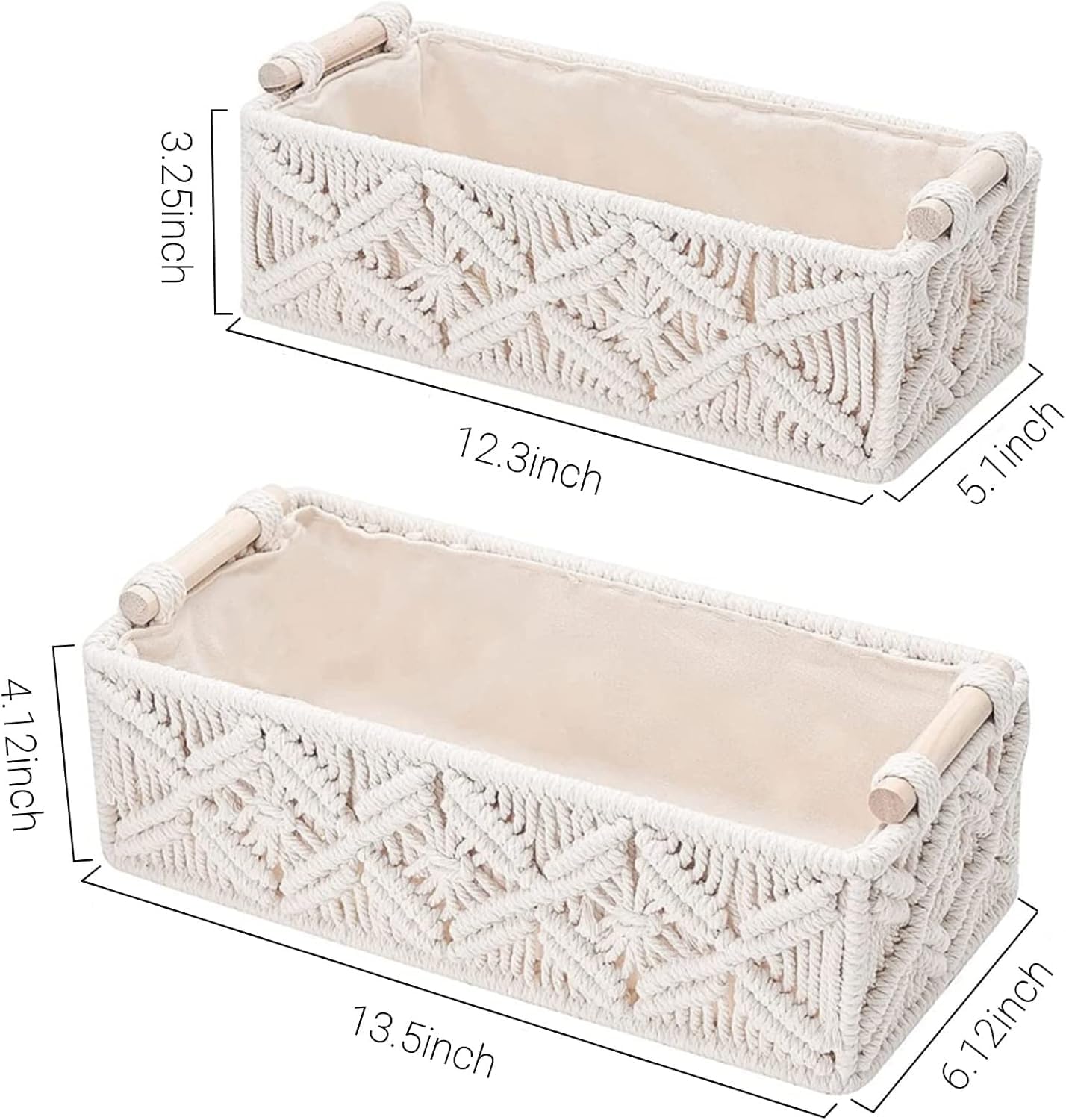 SKY-TOUCH Handwoven Macrame Storage Baskets,Woven Toilet Paper Basket with Handle for Bathroom Countertop, Storage Shelf for Bedroom, Living Room, Home (Ivory) - Image 2