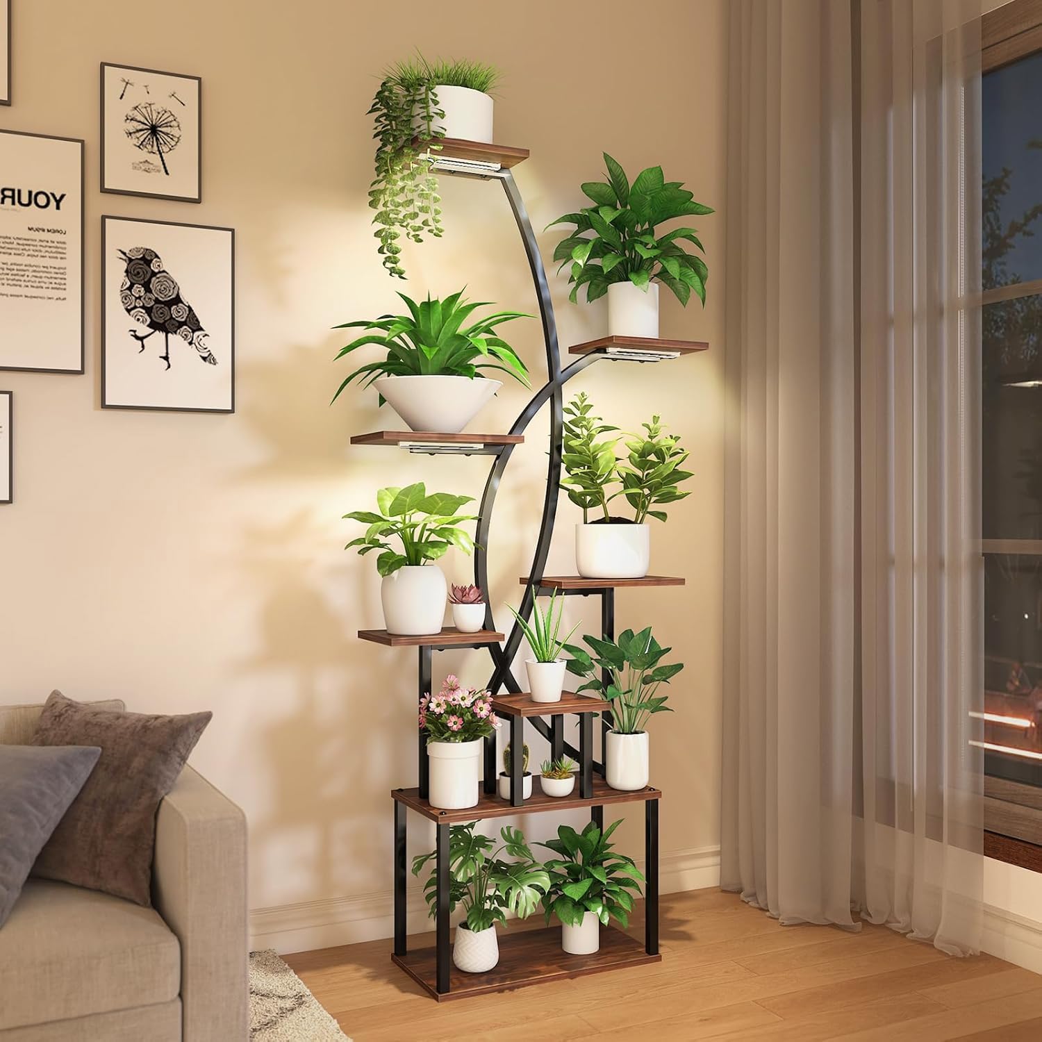 ROYAL POLAR Indoor Plant Stand Flower Pots Stand with Grow Lights Tall Wood Plant Stand with Wheels (Style 1) - Image 2