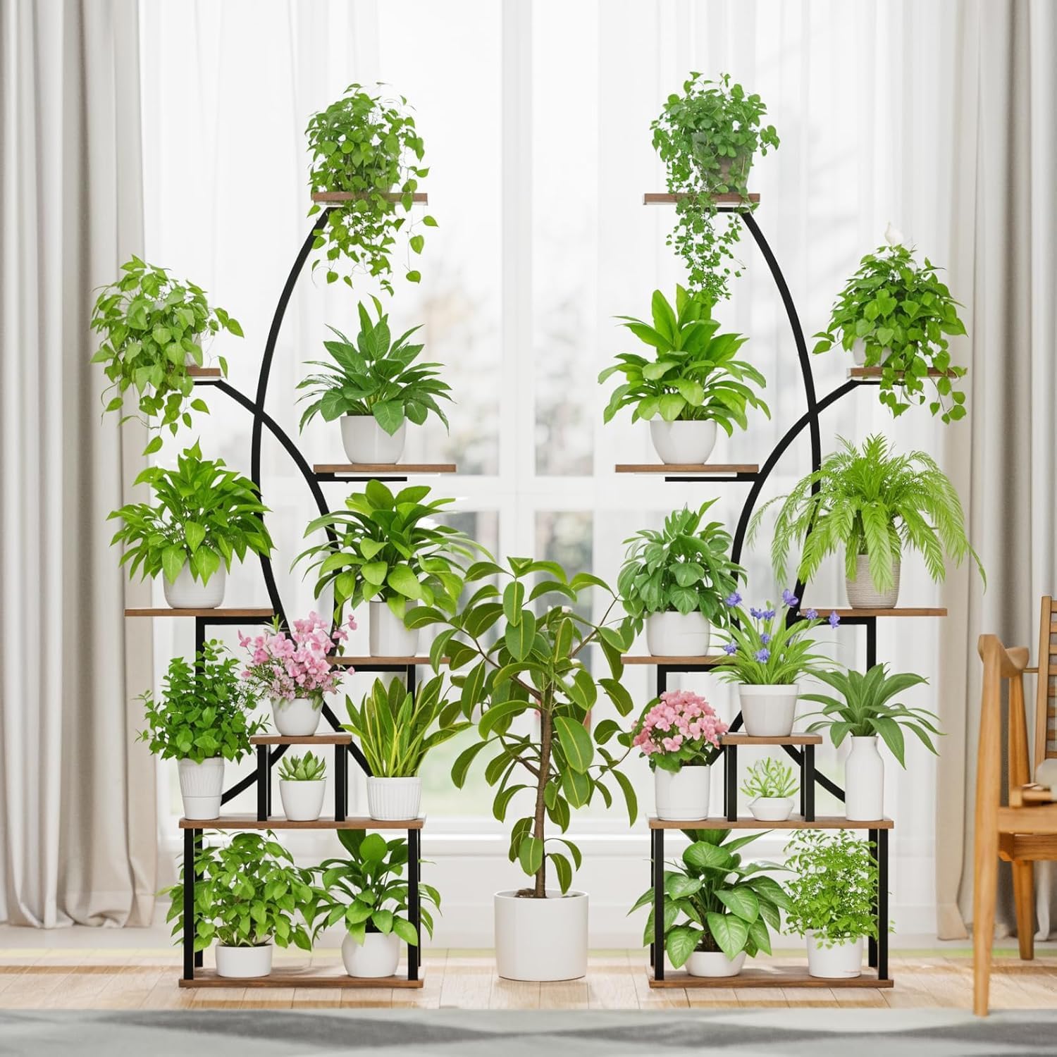 ROYAL POLAR Indoor Plant Stand Flower Pots Stand with Grow Lights Tall Wood Plant Stand with Wheels (Style 1) - Image 4