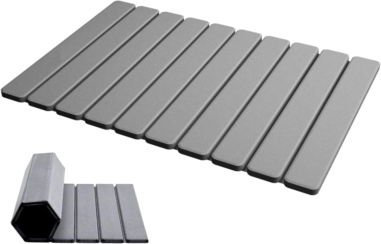 Exrp Foldable Stone Bath Mat, Diatomaceous Earth Shower Mat, Non-Slip Super Absorbent Quick Drying Bathroom Floor Mat, Natural, Easy to Clean