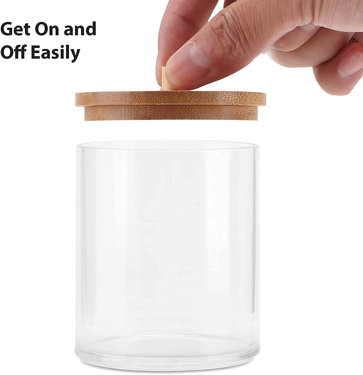 MahMir Bathroom Jars Qtip Holder, Apothecary Jars, Acrylic Cotton Ball Holder, Clear Bathroom Canisters with Bamboo Lids for Cotton Swab and Brush (3 Jars and 1 Tray Pack) - Image 8