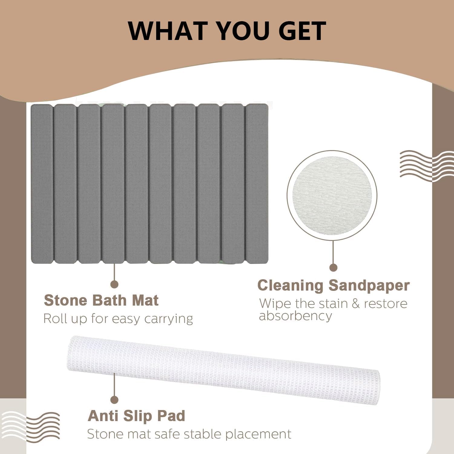 Exrp Foldable Stone Bath Mat, Diatomaceous Earth Shower Mat, Non-Slip Super Absorbent Quick Drying Bathroom Floor Mat, Natural, Easy to Clean - Image 5