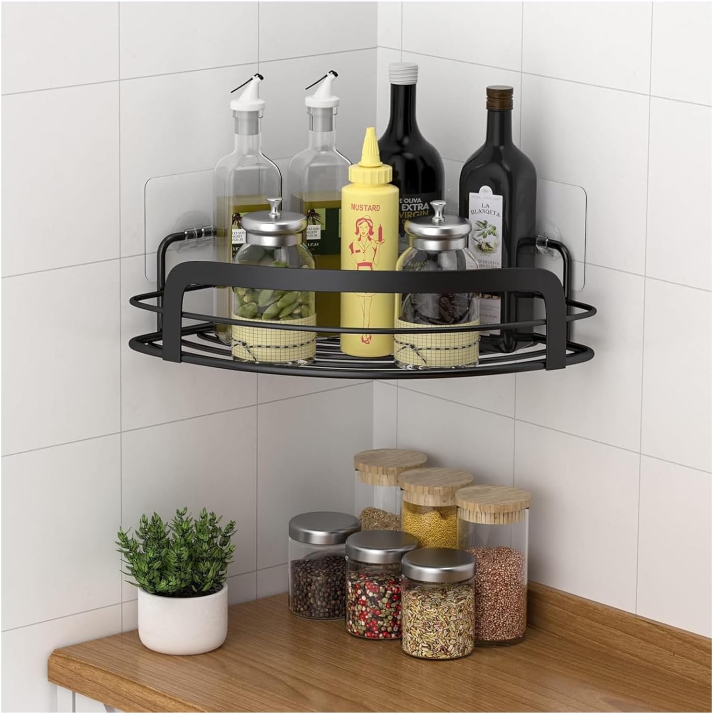 Black Metal Shower Caddy – Floating Bathroom Organizer with Heavy-Duty Adhesive, 2 PC - Image 3