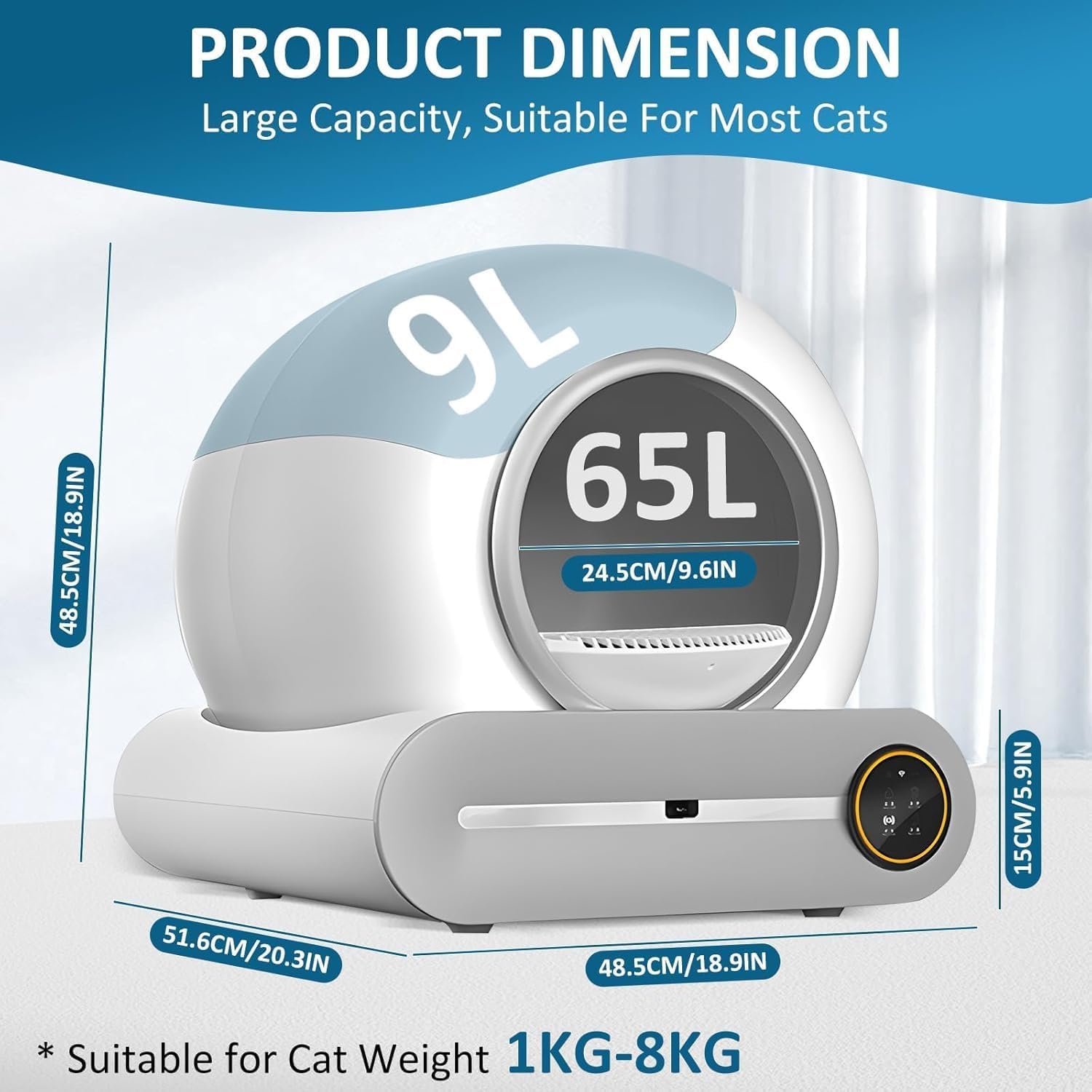 SKY-TOUCH Smart Self Cleaning Cat Litter Box,65L+ 9L Extra Large Capacity Upgraded Automatic Self Litter Box, APP Control/Odor Removal/Safety Protection/Low Noise for Cats 1-8kg,1 Roll Trash Bag - Image 2